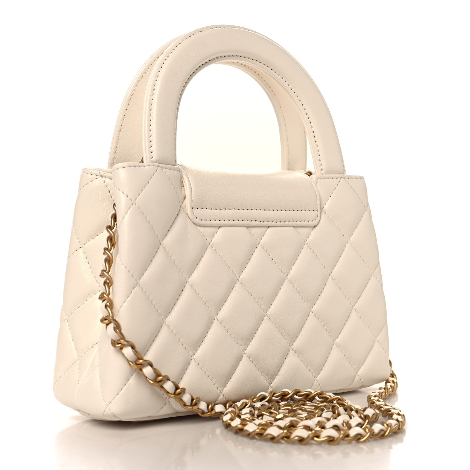 Shiny Aged Calfskin Quilted Nano Kelly Shopper White — view 2