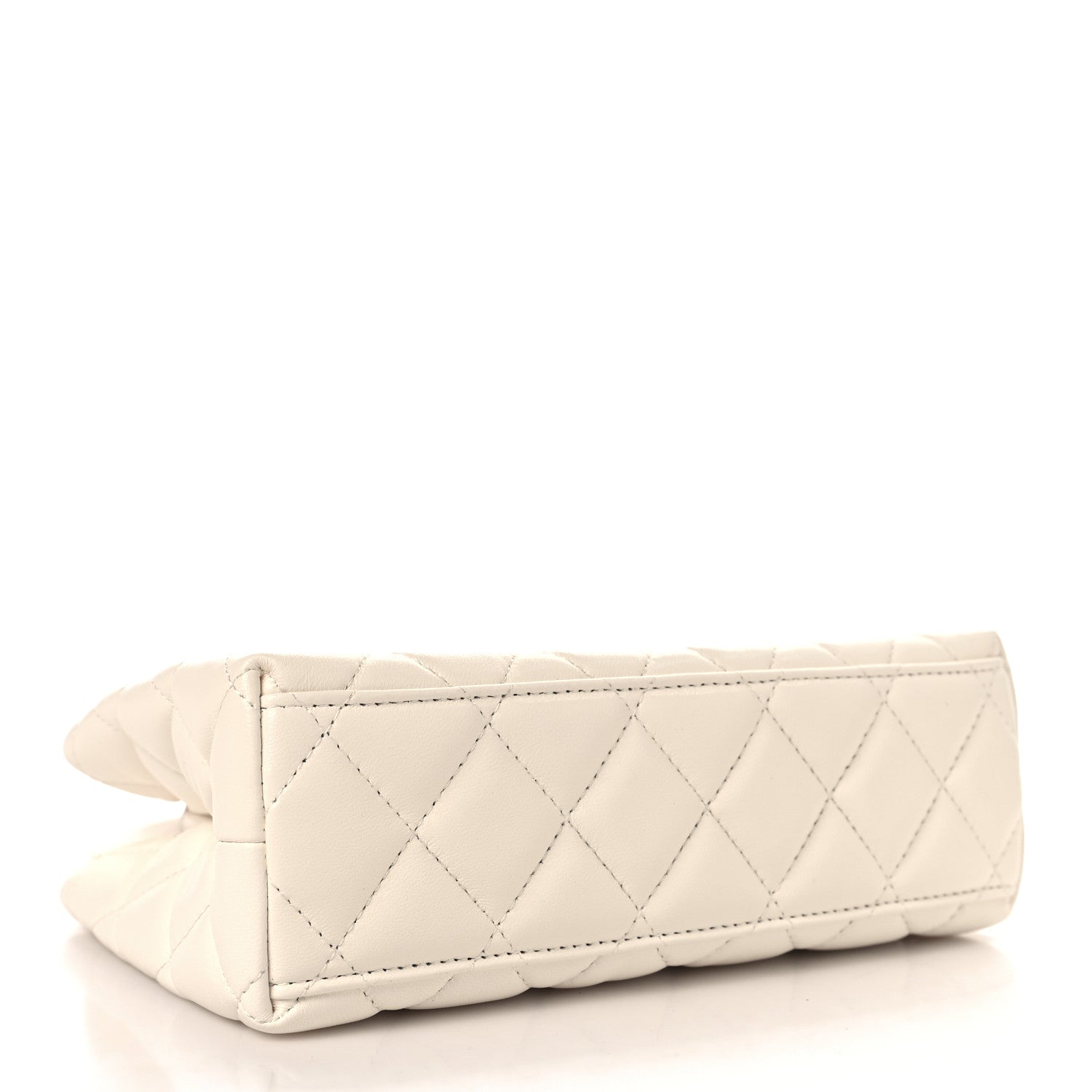 Shiny Aged Calfskin Quilted Nano Kelly Shopper White — view 4