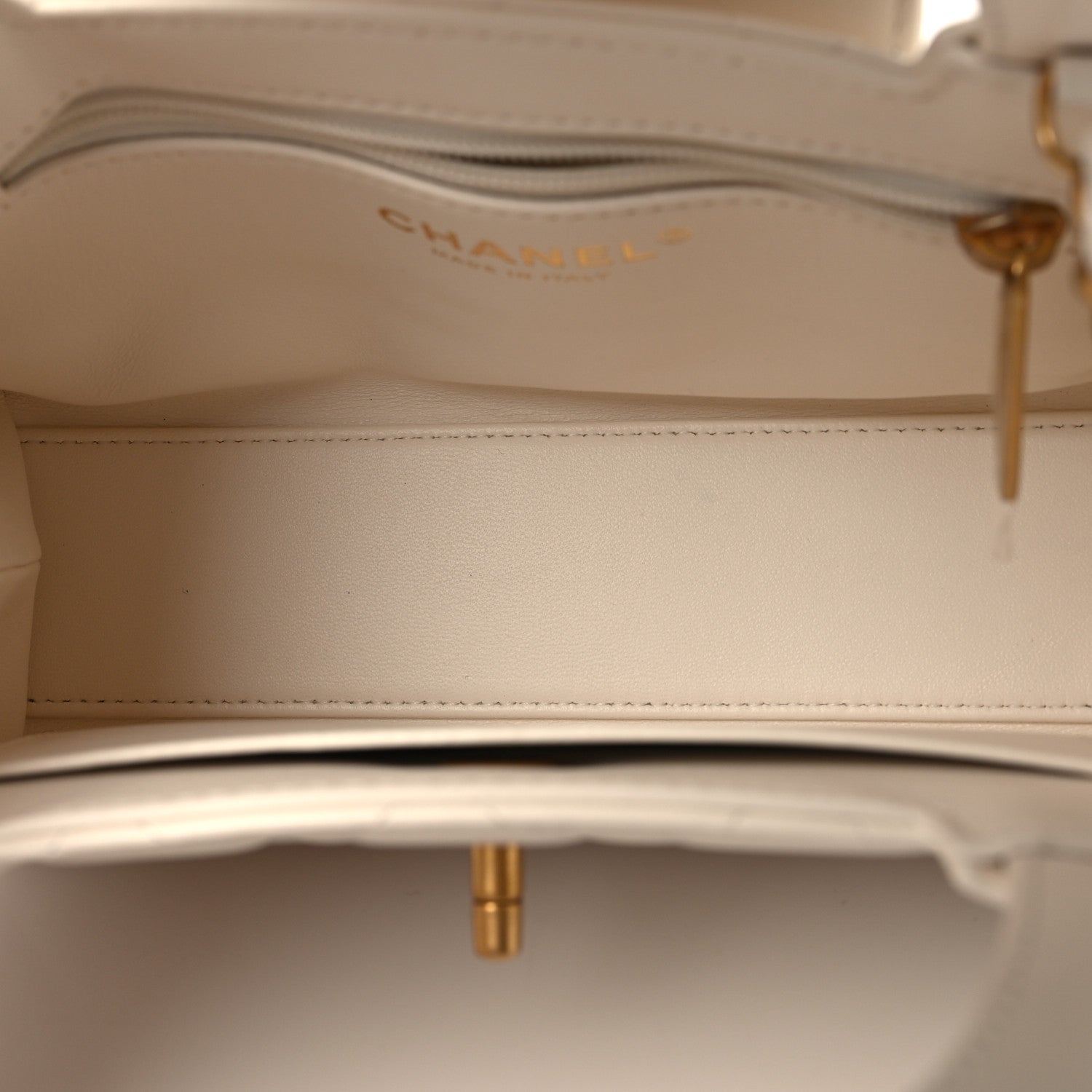 Shiny Aged Calfskin Quilted Nano Kelly Shopper White — view 5