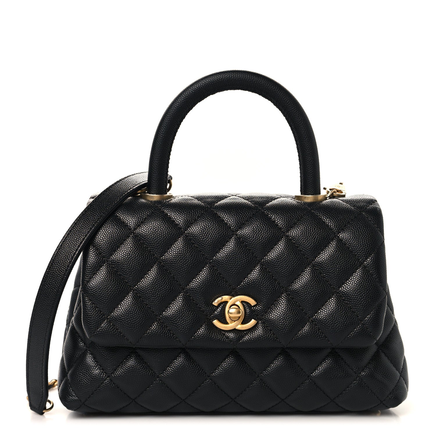 Caviar Quilted Mini Coco Handle Flap Black