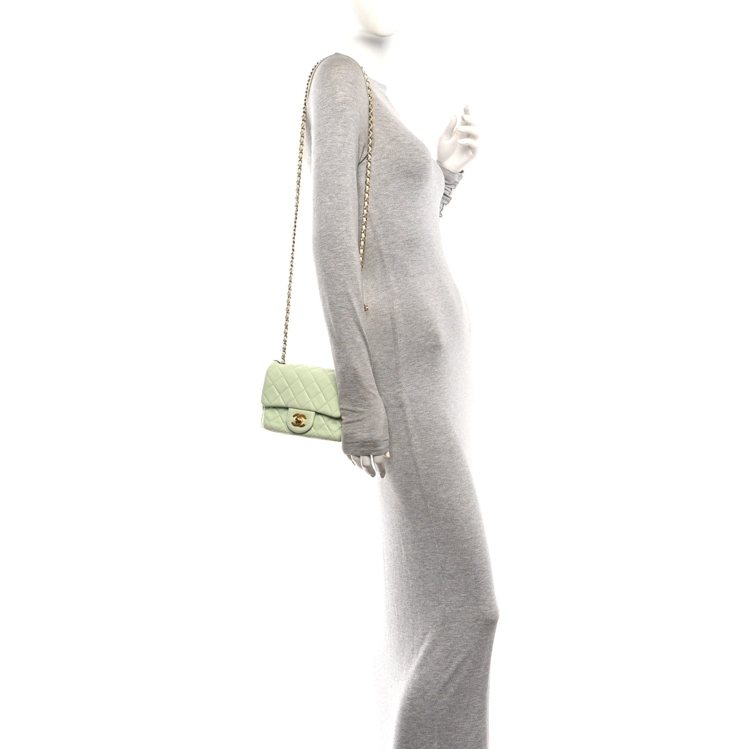 Lambskin Quilted Mini Pearl Crush Flap Light Green — view 3