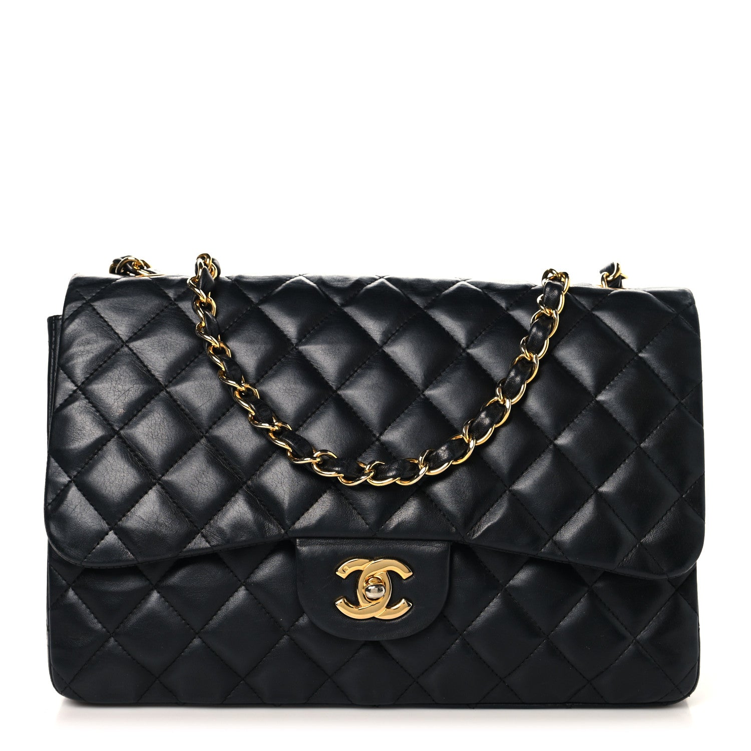 Lambskin Quilted Jumbo Double Flap Black