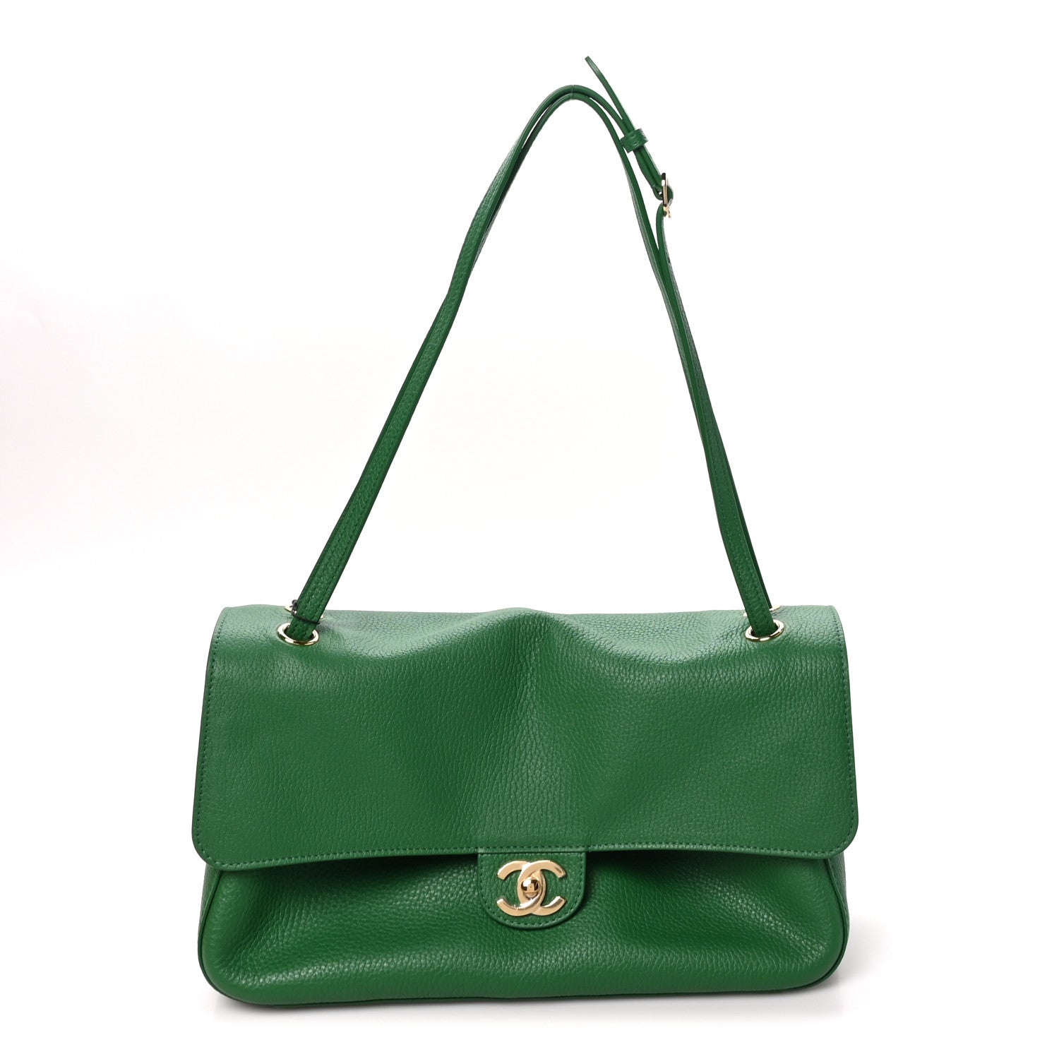 Grained Calfskin Small Souplissimo Maxi Flap Green