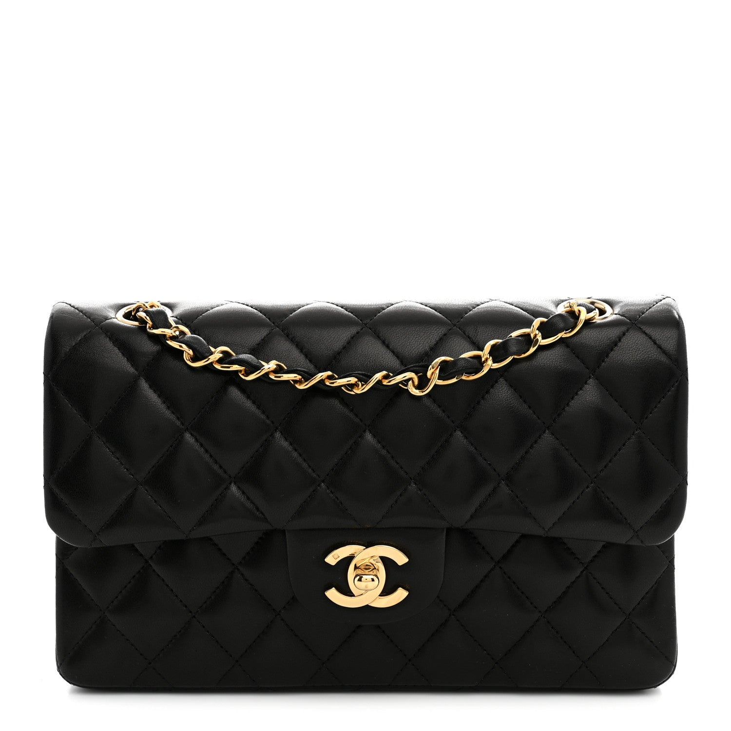 Lambskin Quilted Small Double Flap Black