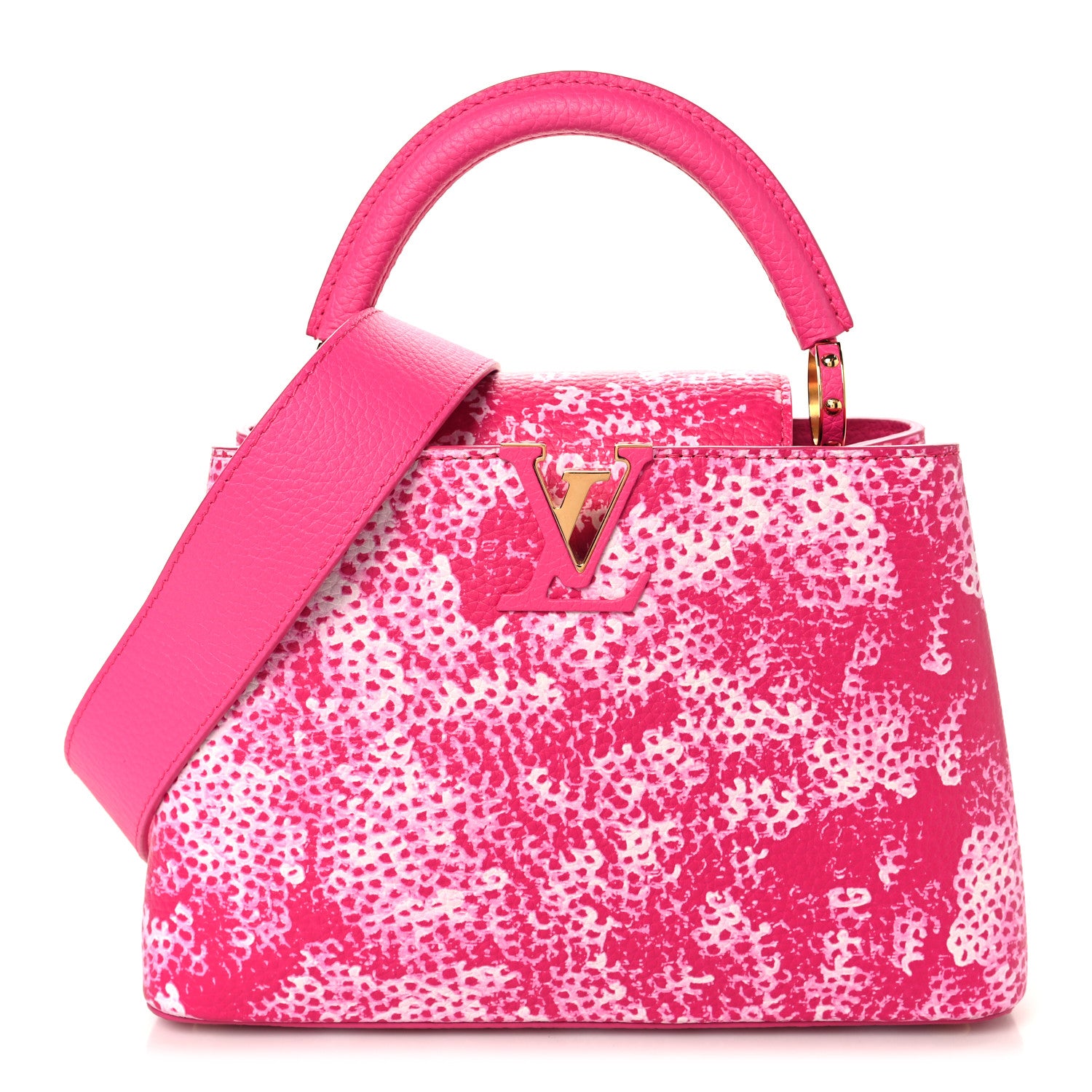 LV X YK Taurillon Infinity Net Capucines BB Fuchsia