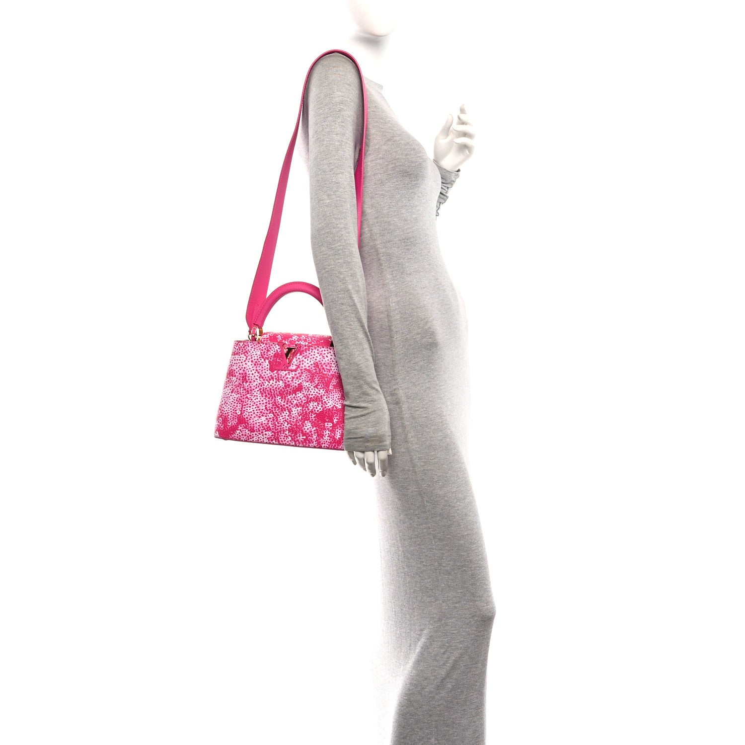 LV X YK Taurillon Infinity Net Capucines BB Fuchsia — view 3