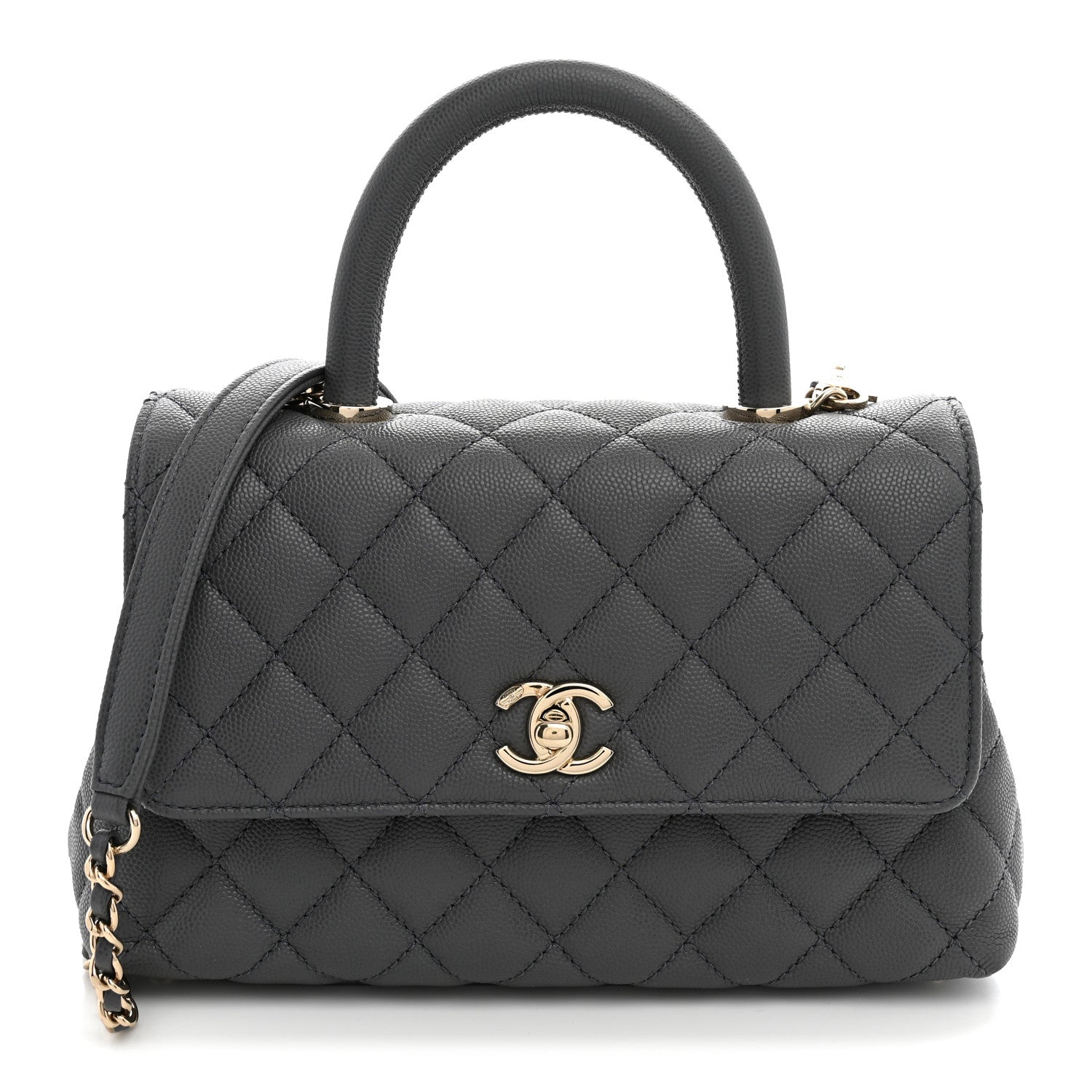 Caviar Quilted Mini Coco Handle Flap Grey
