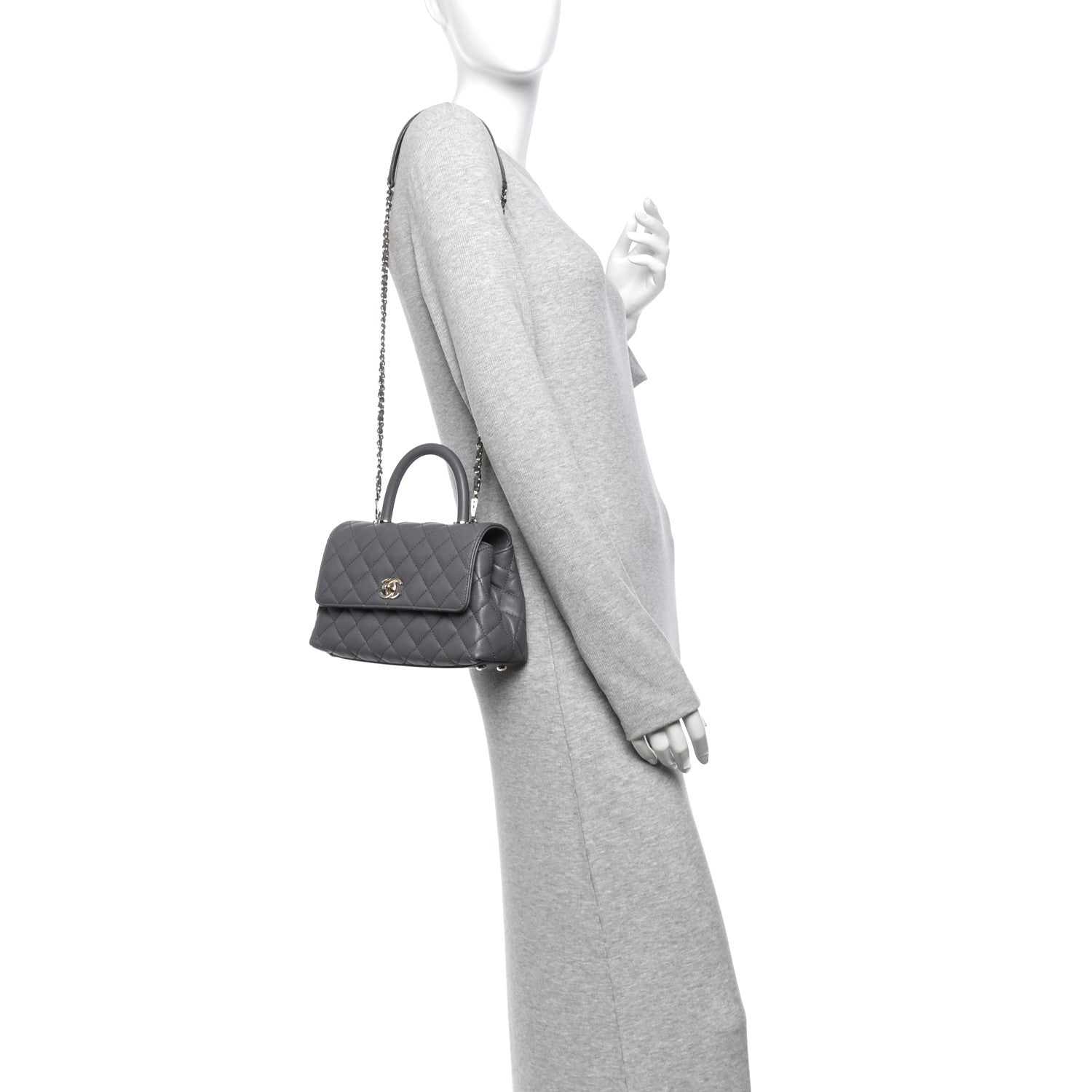 Caviar Quilted Mini Coco Handle Flap Grey — view 2