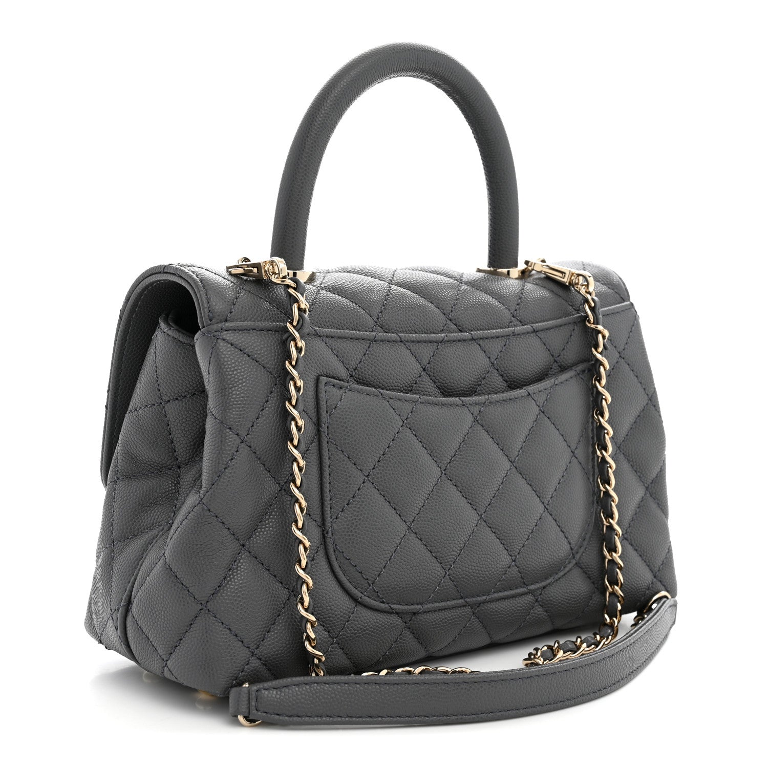 Caviar Quilted Mini Coco Handle Flap Grey — view 3