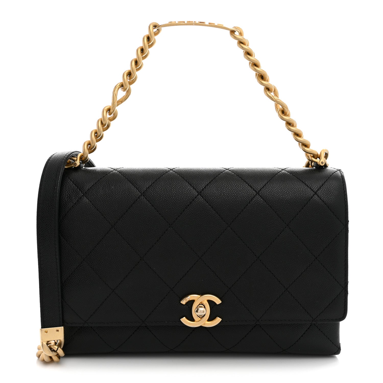 Caviar Quilted Bracelet On Chain Flap Black
