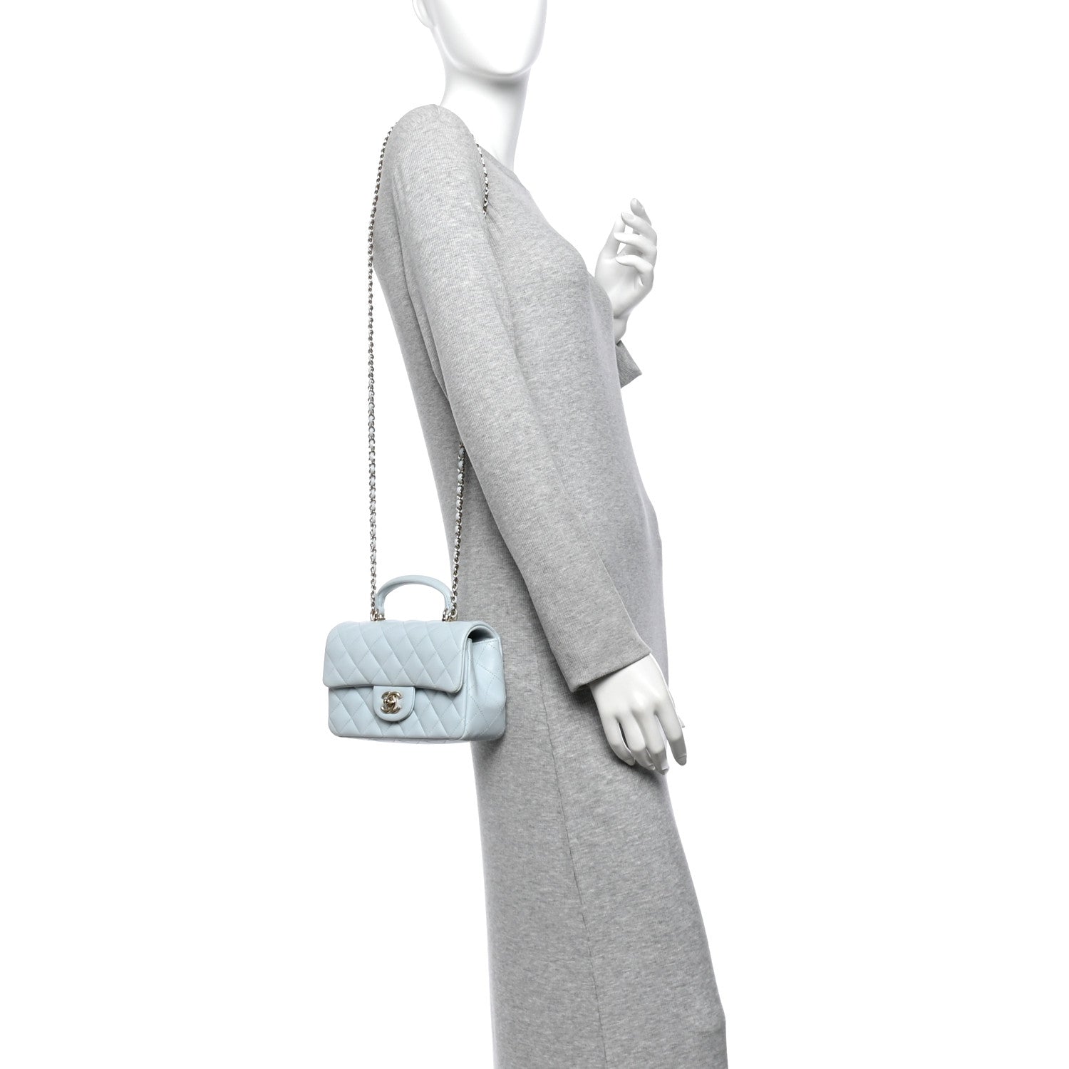 Lambskin Quilted Mini Top Handle Rectangular Flap Light Blue — view 2