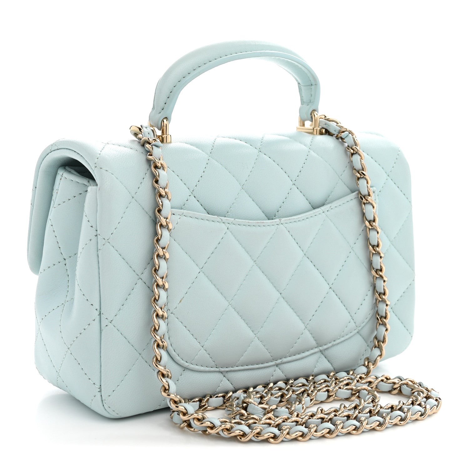 Lambskin Quilted Mini Top Handle Rectangular Flap Light Blue — view 3