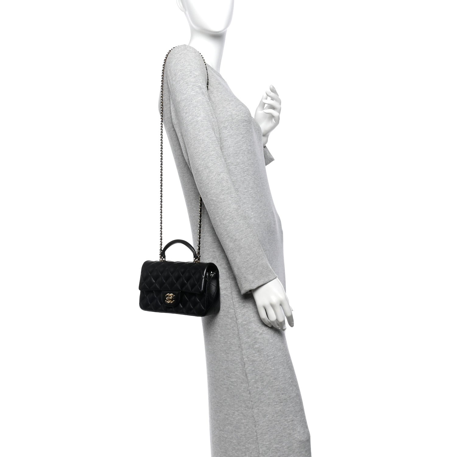 Lambskin Quilted Mini Top Handle Rectangular Flap Black — view 2