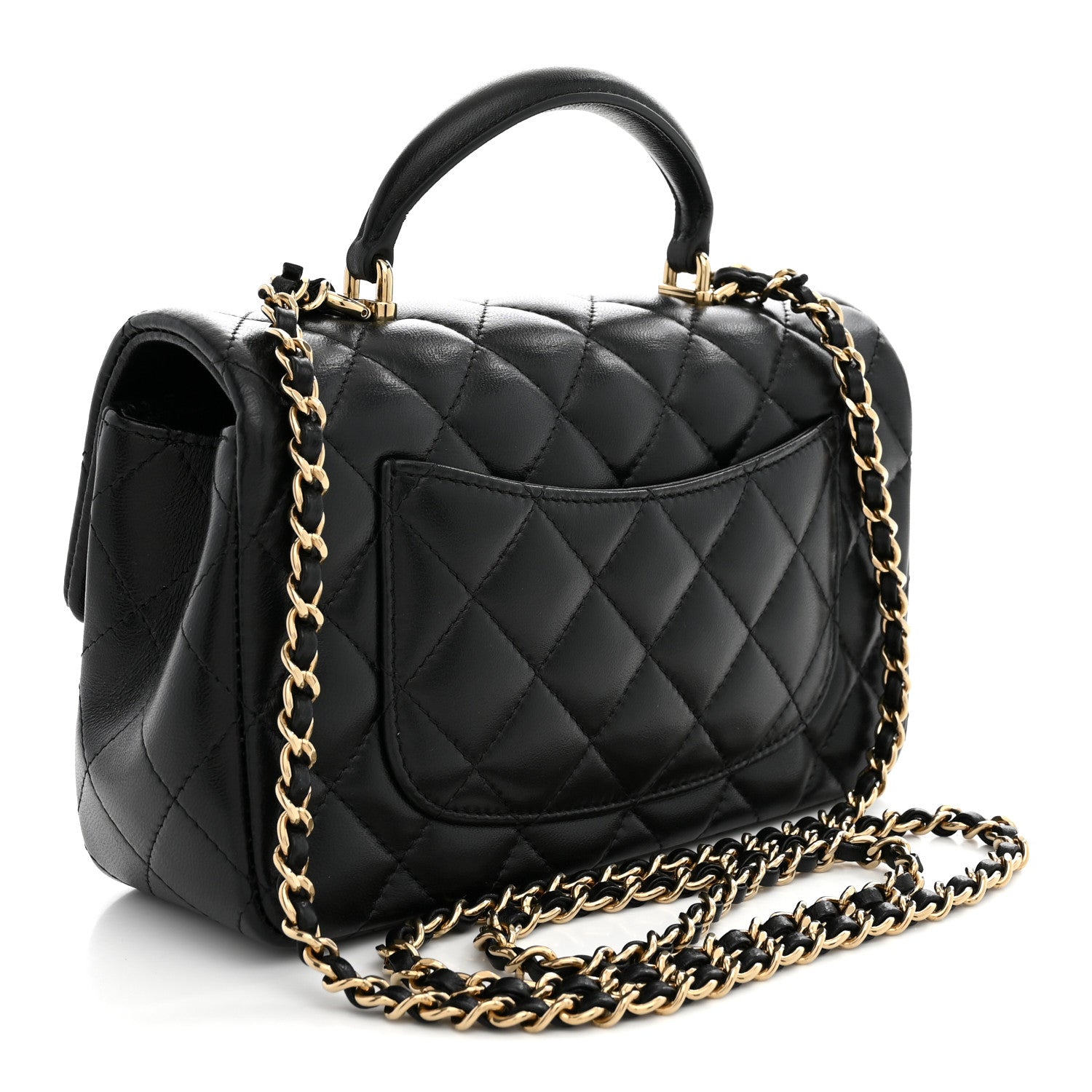 Lambskin Quilted Mini Top Handle Rectangular Flap Black — view 3