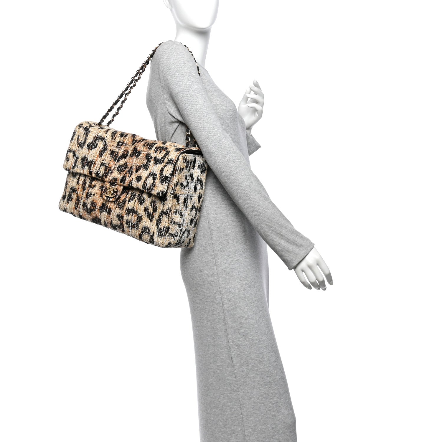 Tweed Mixed Fibers Leopard Print Souplissimo Maxi Flap Brown Black White — view 2
