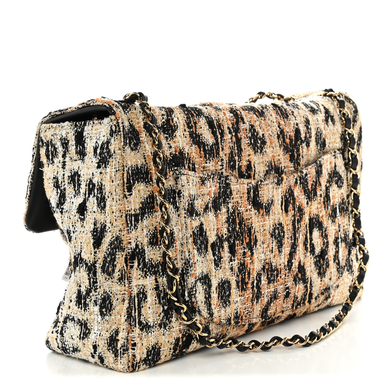 Tweed Mixed Fibers Leopard Print Souplissimo Maxi Flap Brown Black White — view 3