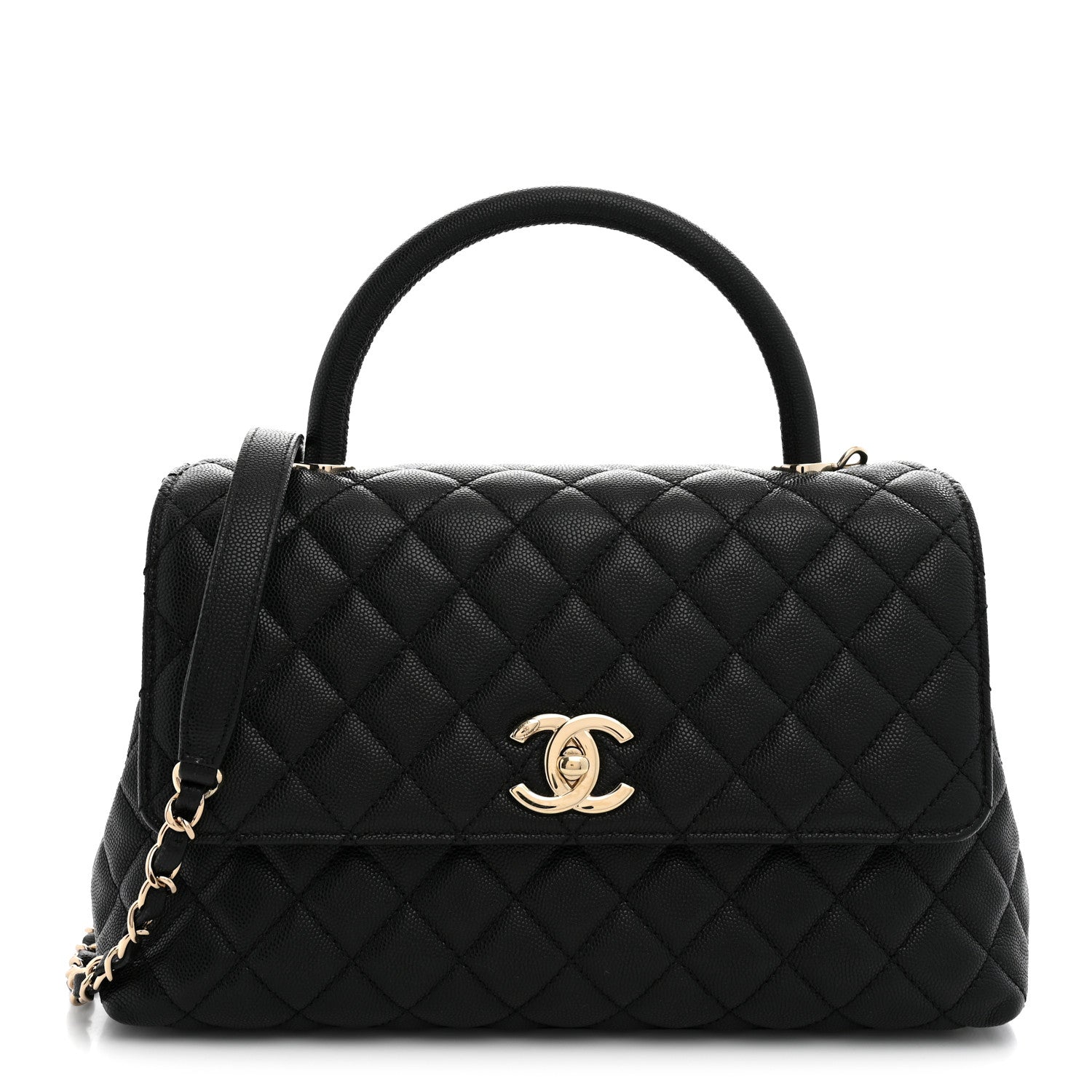 Caviar Quilted Small Coco Handle Flap Black