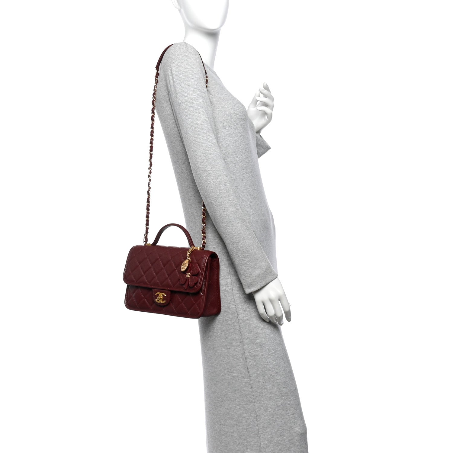 Caviar Quilted School Memory Top Handle Flap Burgundy — view 2