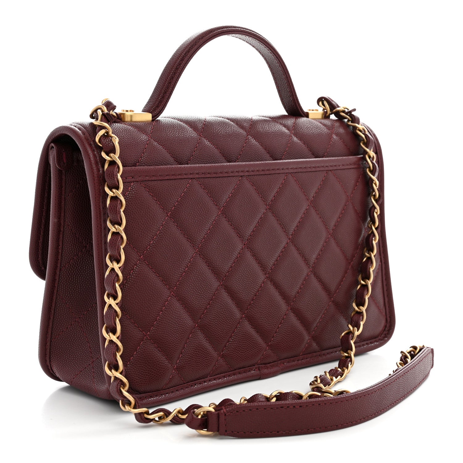 Caviar Quilted School Memory Top Handle Flap Burgundy — view 3
