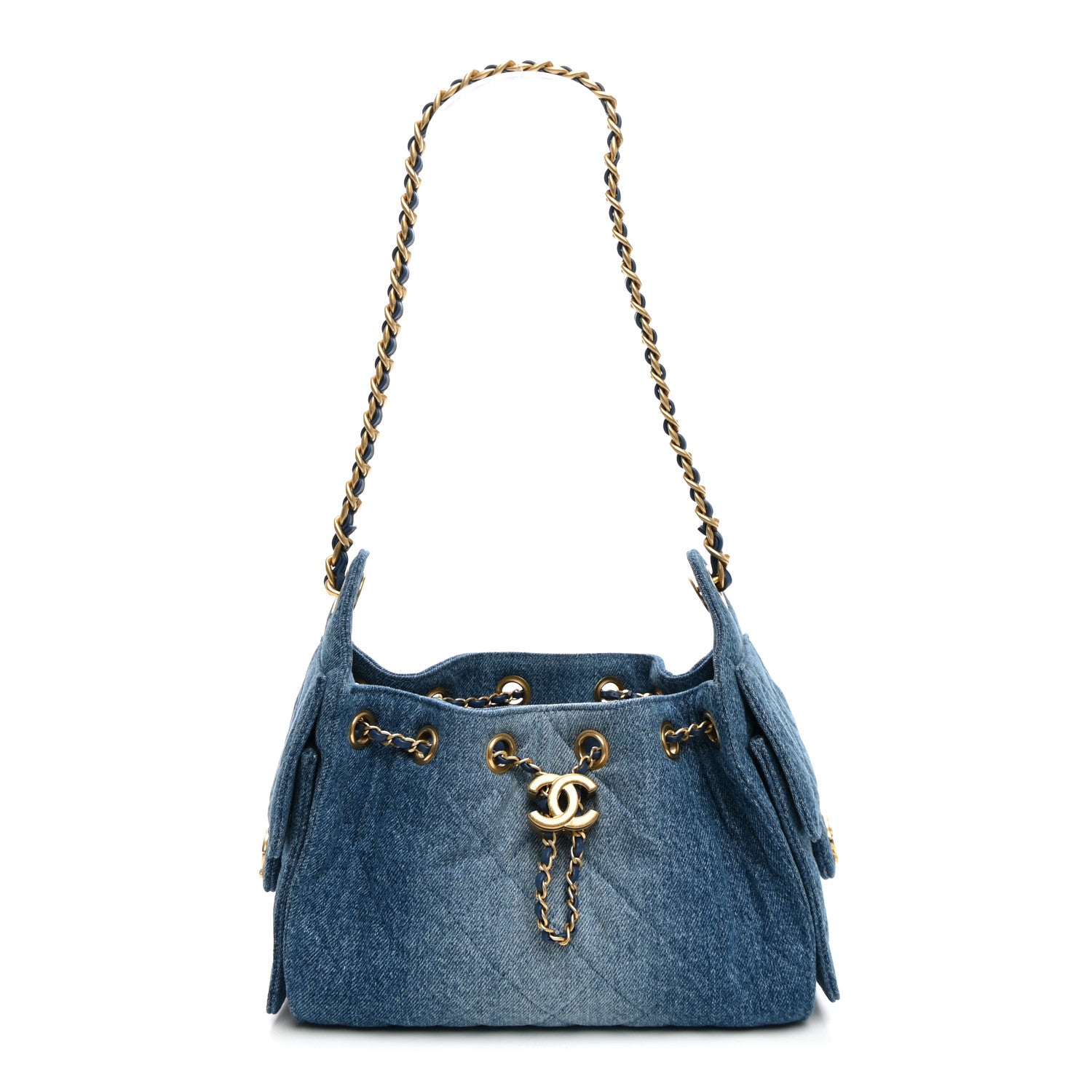 Washed Denim Quilted Mini Chanel 25 Handbag Blue