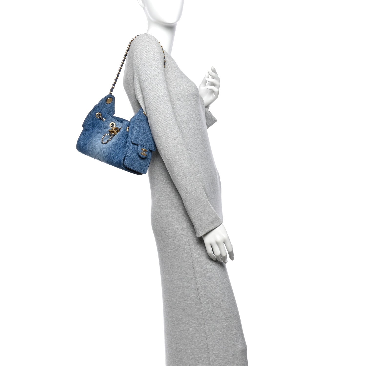 Washed Denim Quilted Mini Chanel 25 Handbag Blue — view 2
