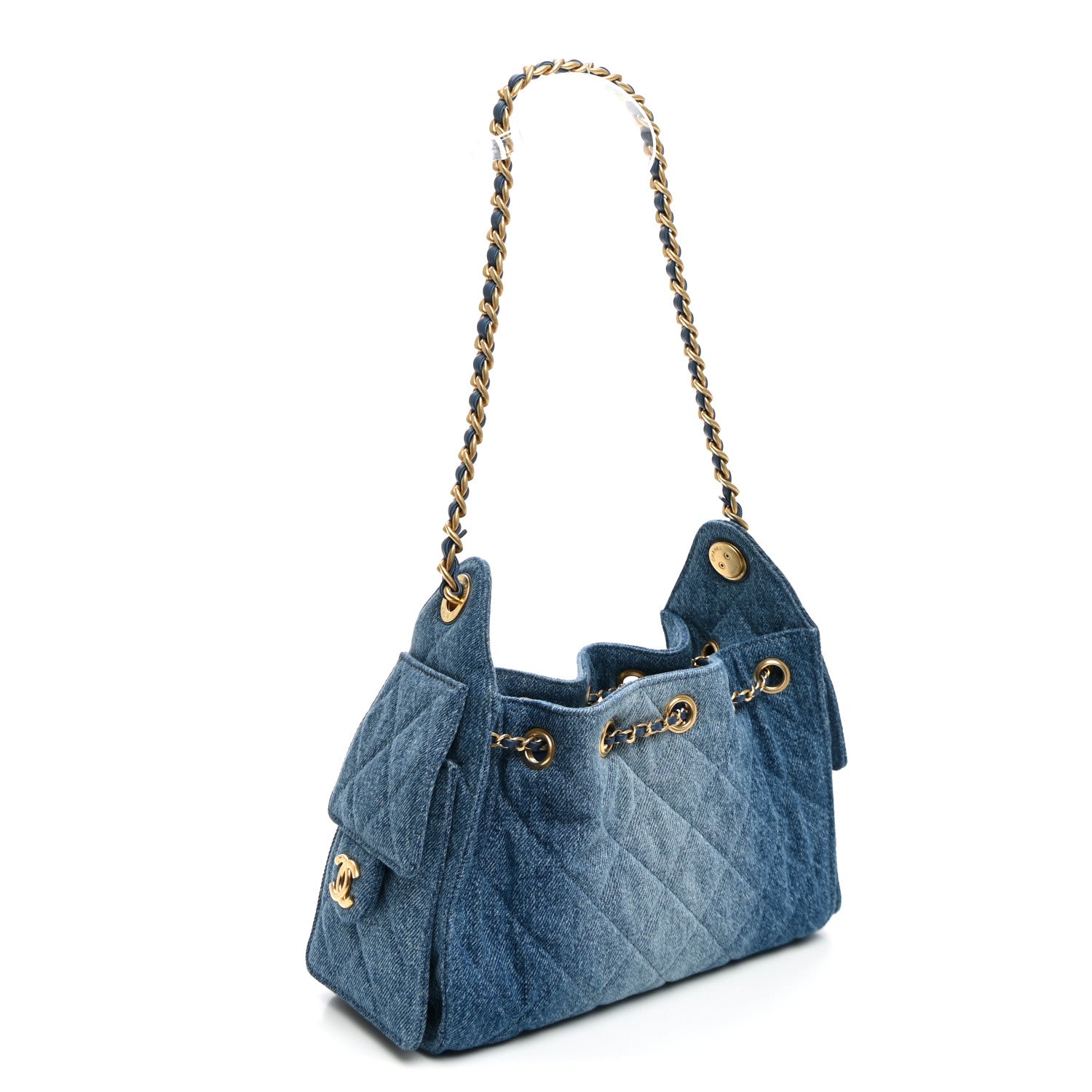 Washed Denim Quilted Mini Chanel 25 Handbag Blue — view 3