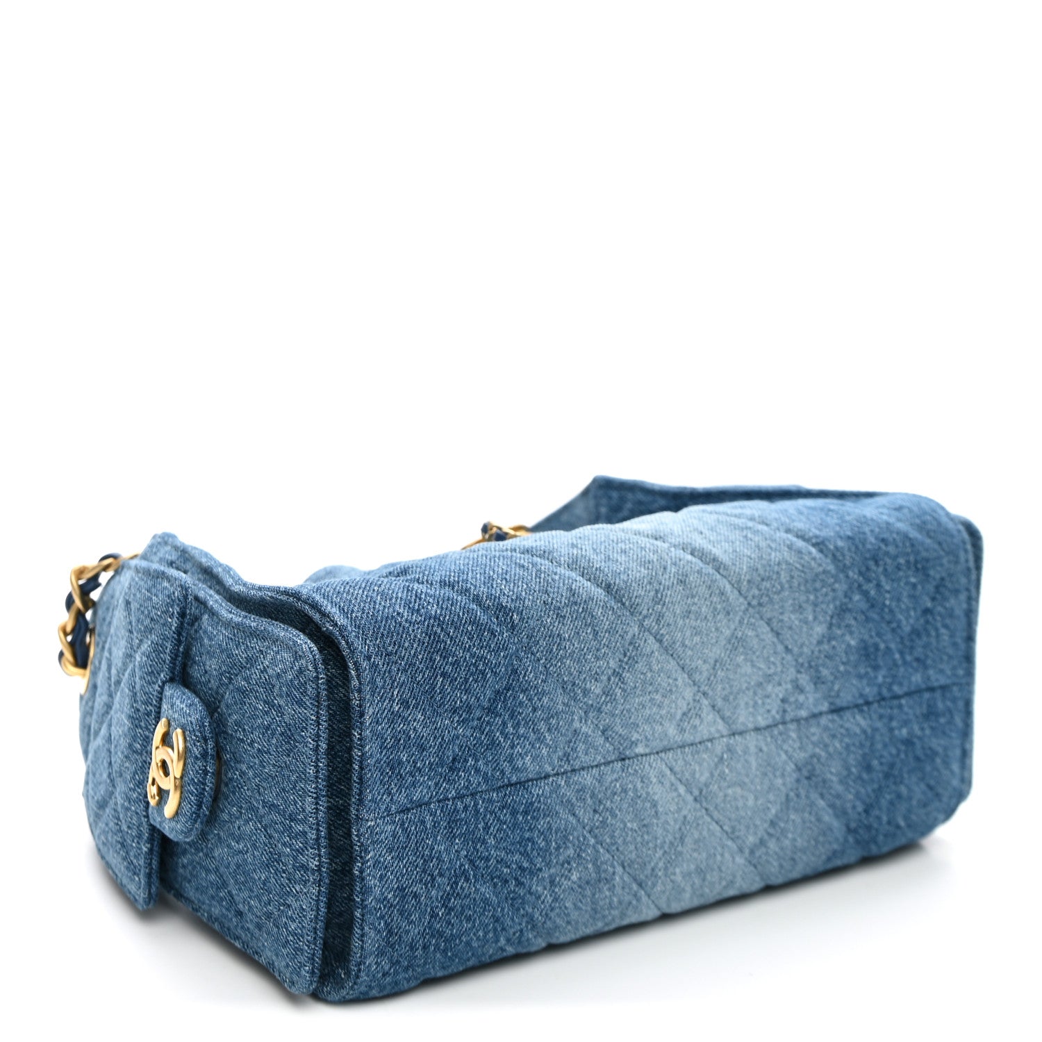 Washed Denim Quilted Mini Chanel 25 Handbag Blue — view 4