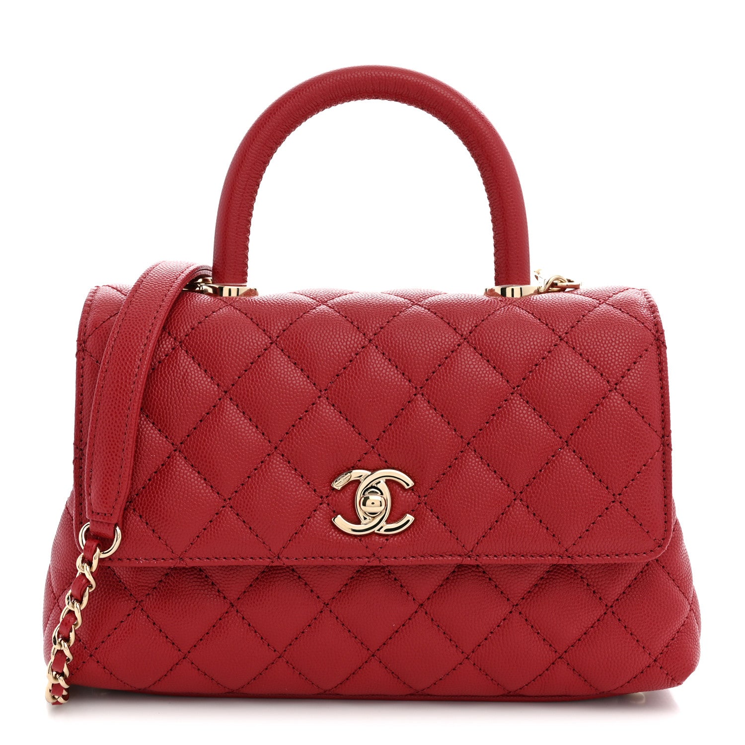 Caviar Quilted Mini Coco Handle Flap Red