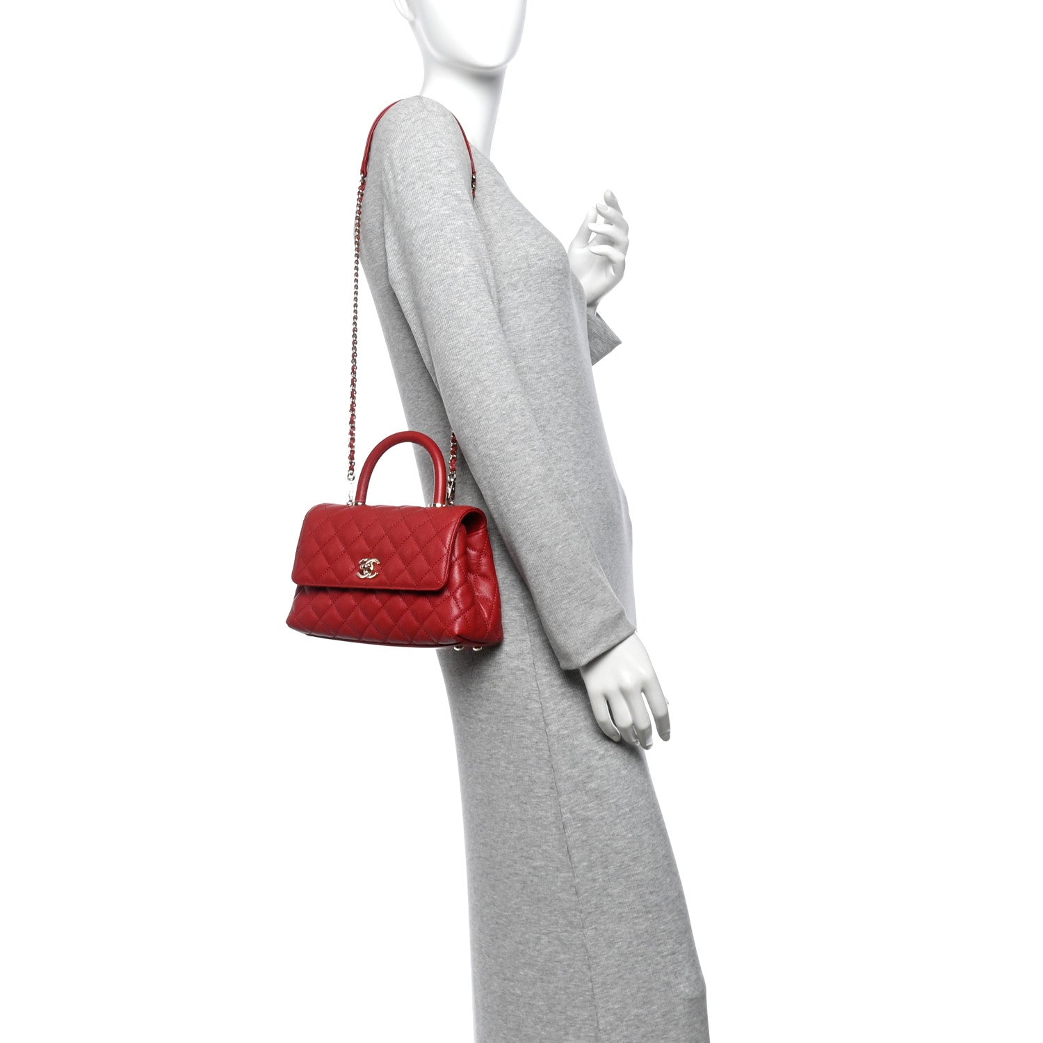 Caviar Quilted Mini Coco Handle Flap Red — view 2
