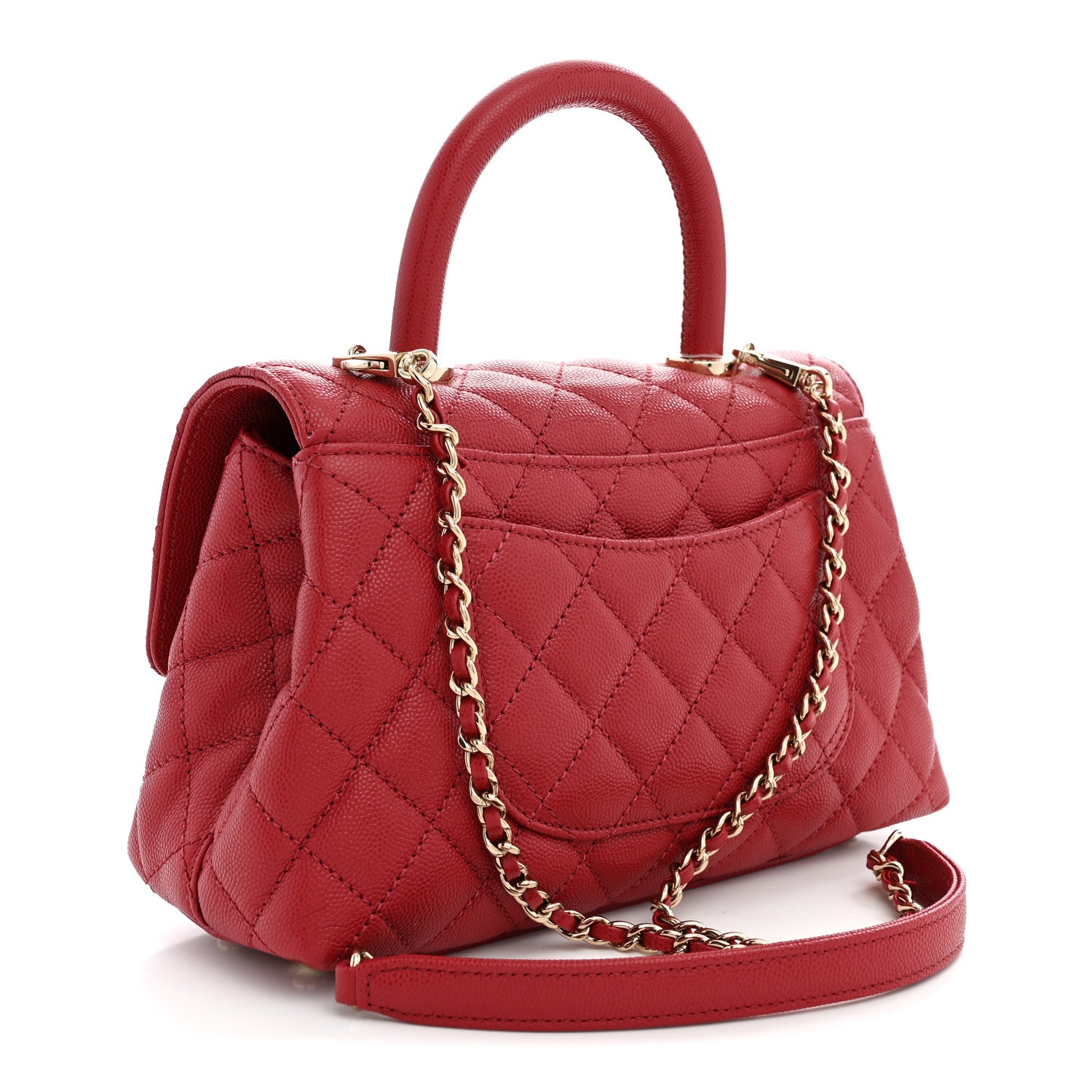Caviar Quilted Mini Coco Handle Flap Red — view 3