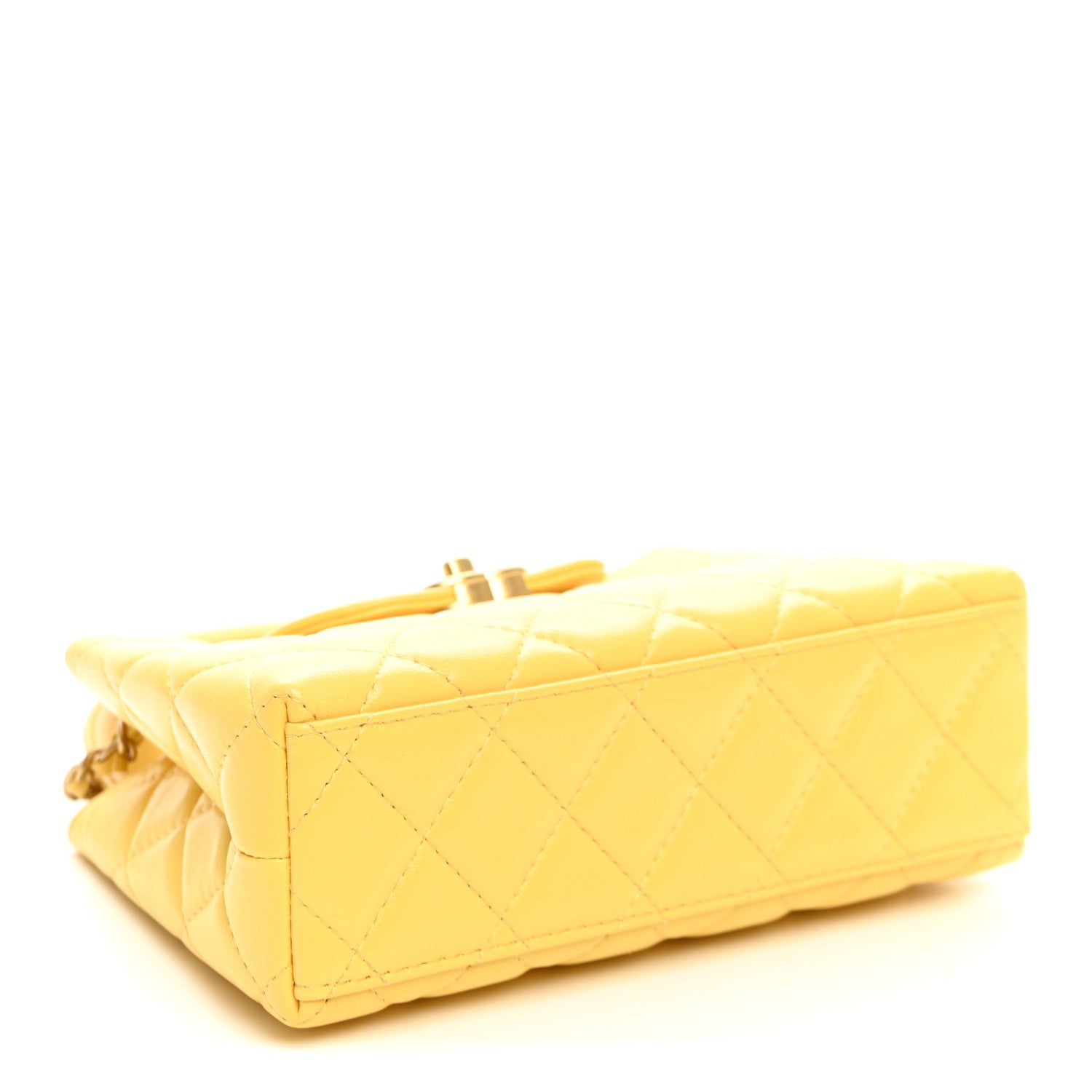 Shiny Aged Calfskin Quilted Nano Kelly Shopper Light Yellow — view 4