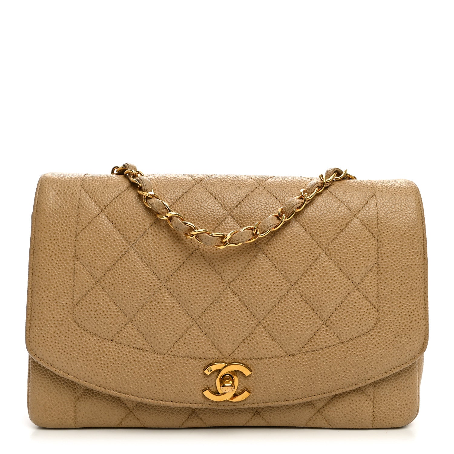 Caviar Quilted Medium Single Flap Beige