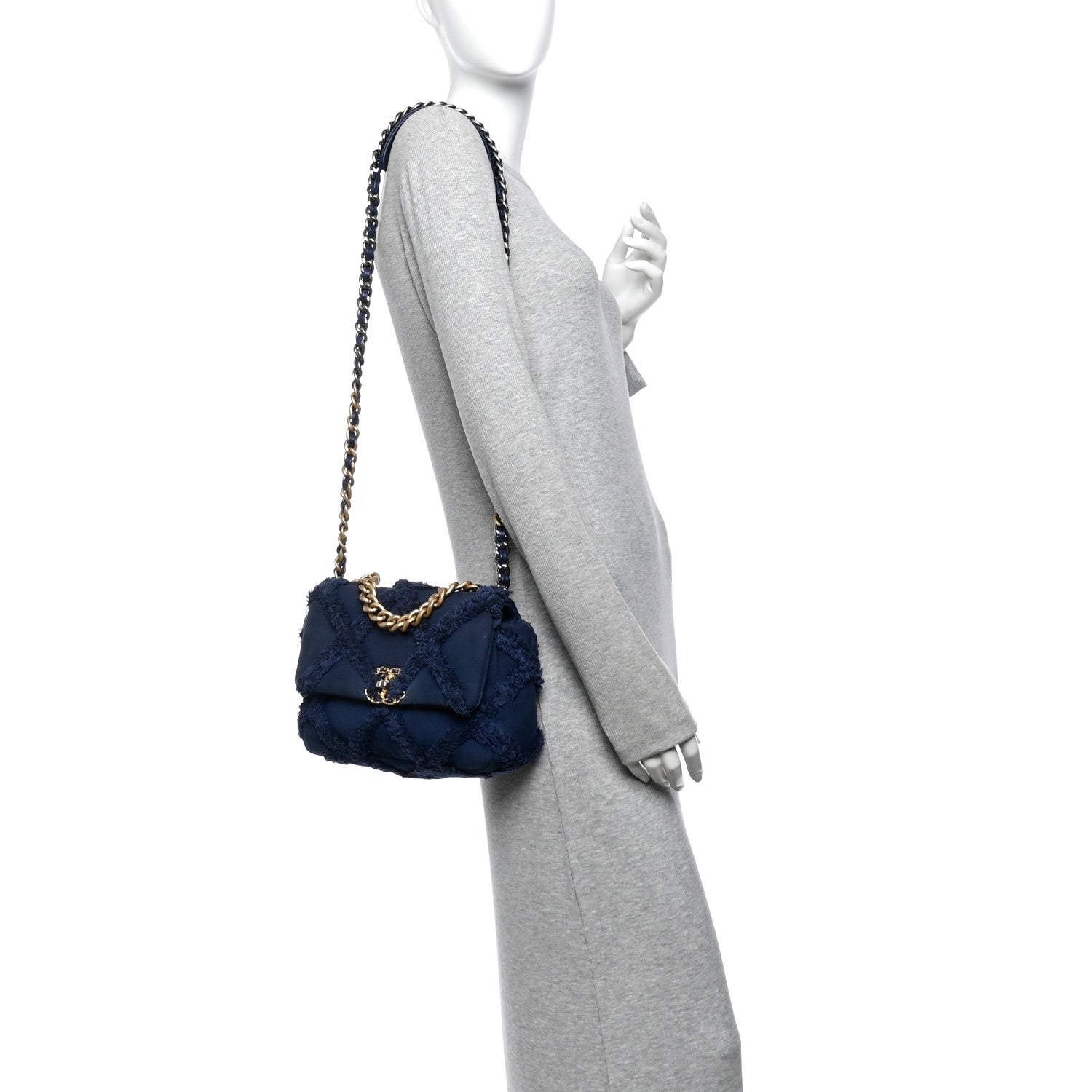 Cotton Canvas Quilted Medium Chanel 19 Flap Navy Blue — view 2