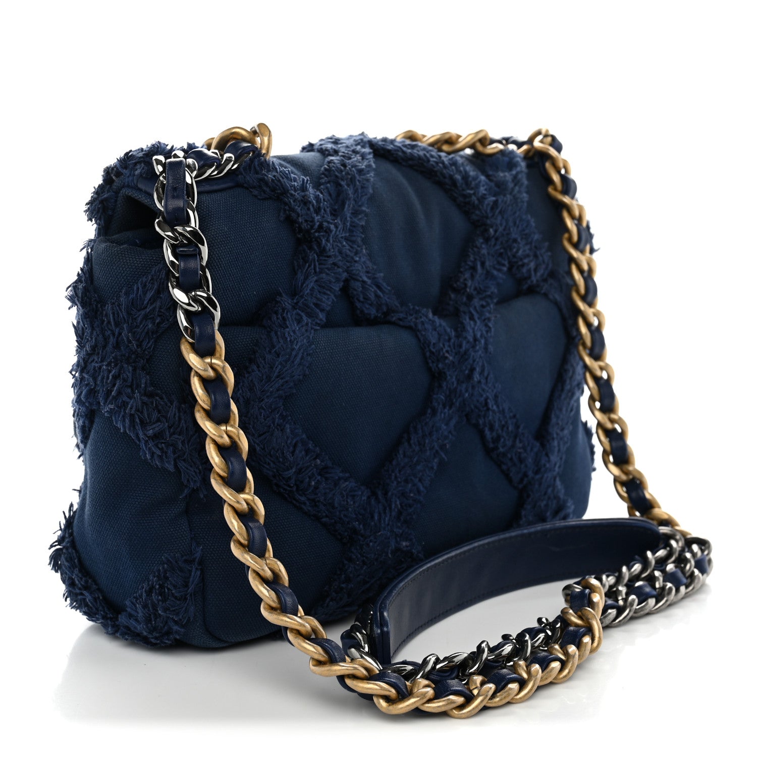 Cotton Canvas Quilted Medium Chanel 19 Flap Navy Blue — view 3