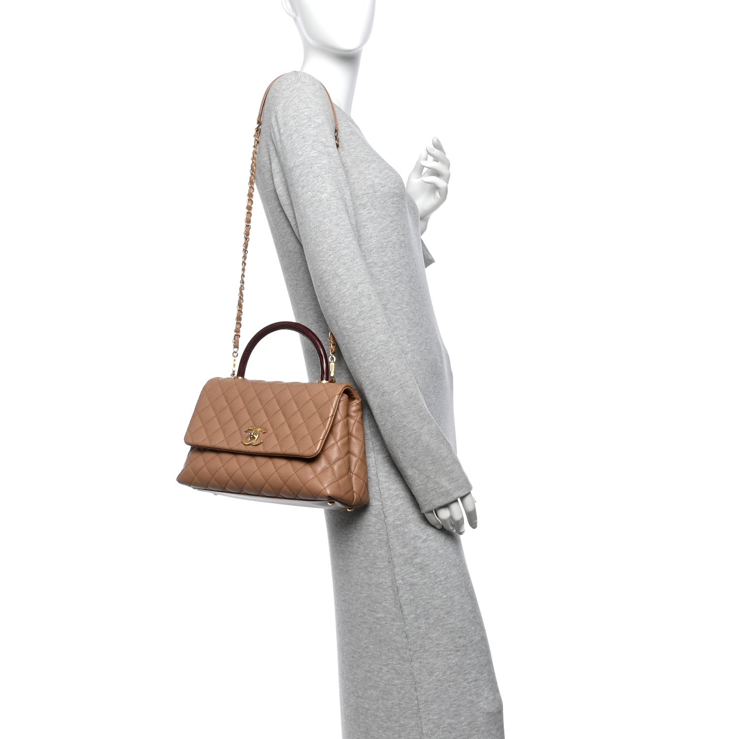 Caviar Lizard Quilted Small Coco Handle Flap Beige — view 2