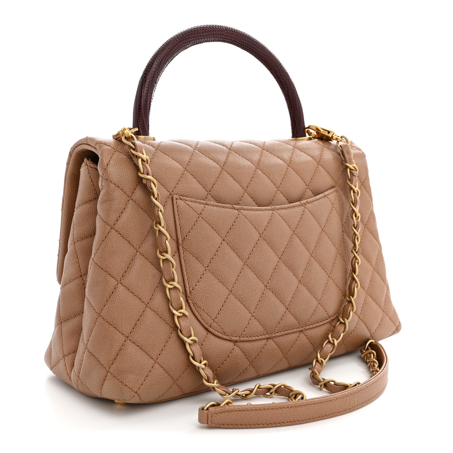 Caviar Lizard Quilted Small Coco Handle Flap Beige — view 3