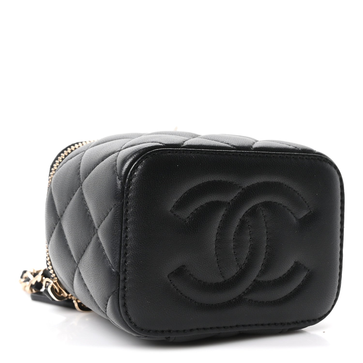 Lambskin Quilted Mini Enamel CC Pearl Crush Vanity Case With Chain Black — view 4