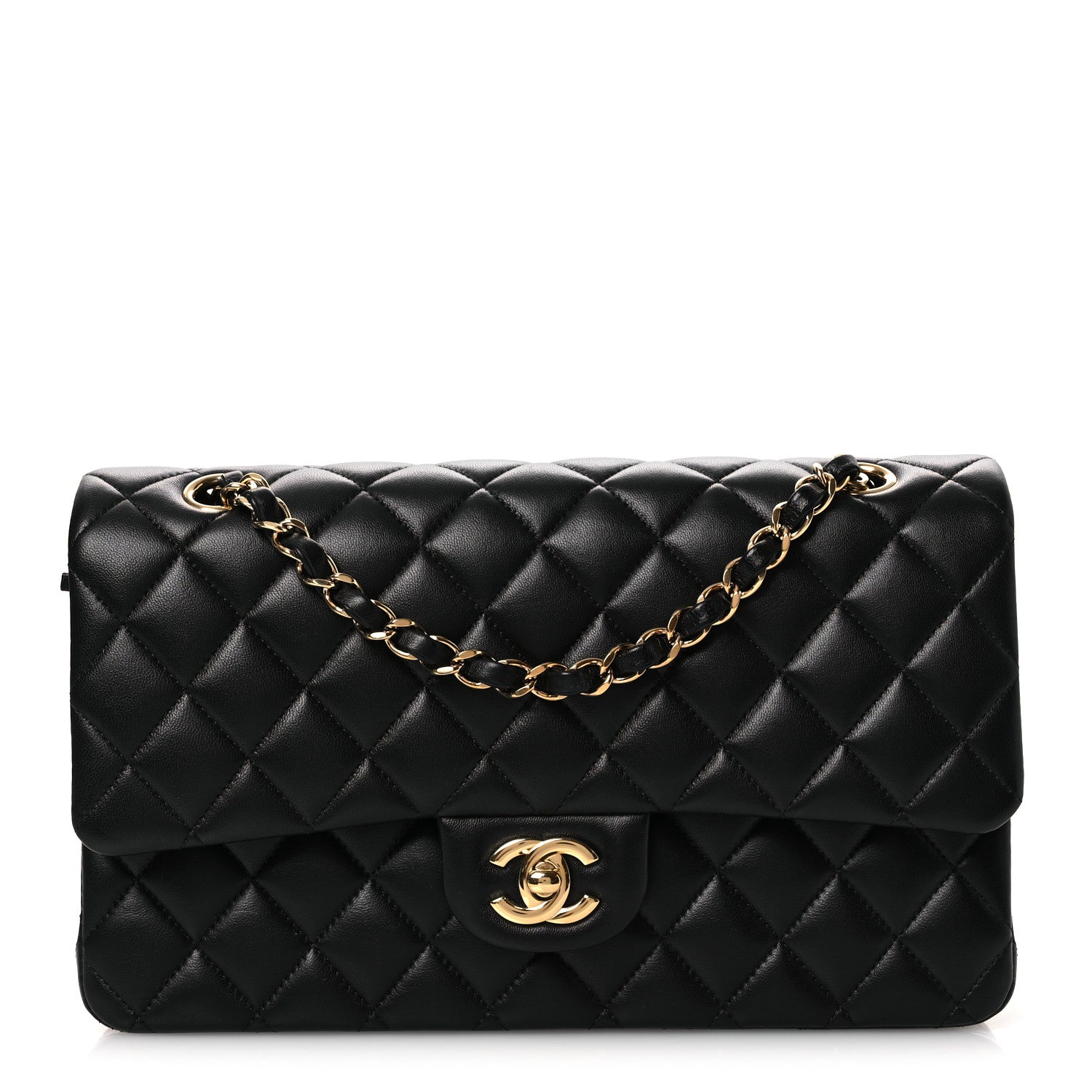 Lambskin Quilted Medium Double Flap Black