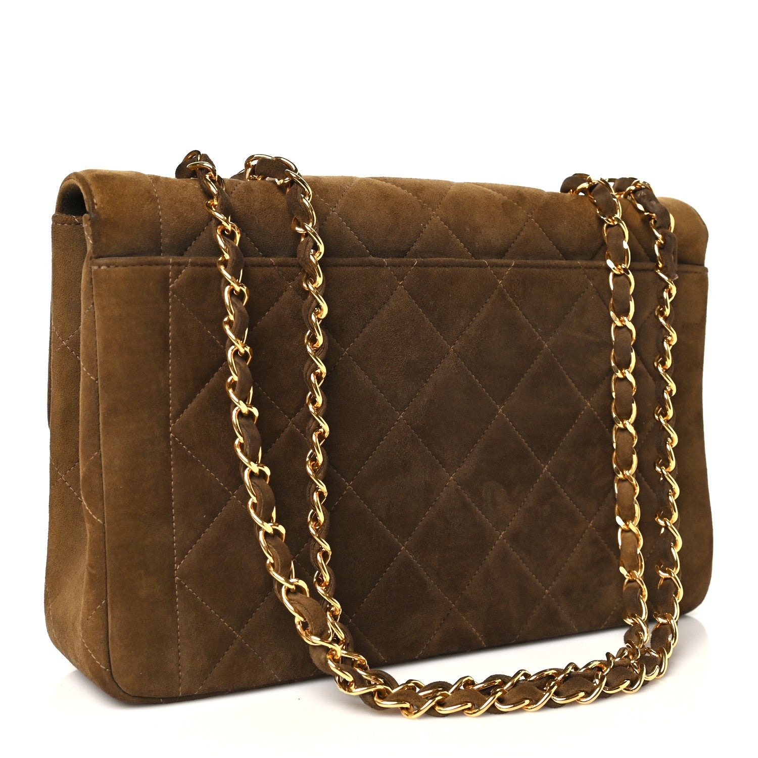 Suede Quilted Medium Single Flap Brown — view 2