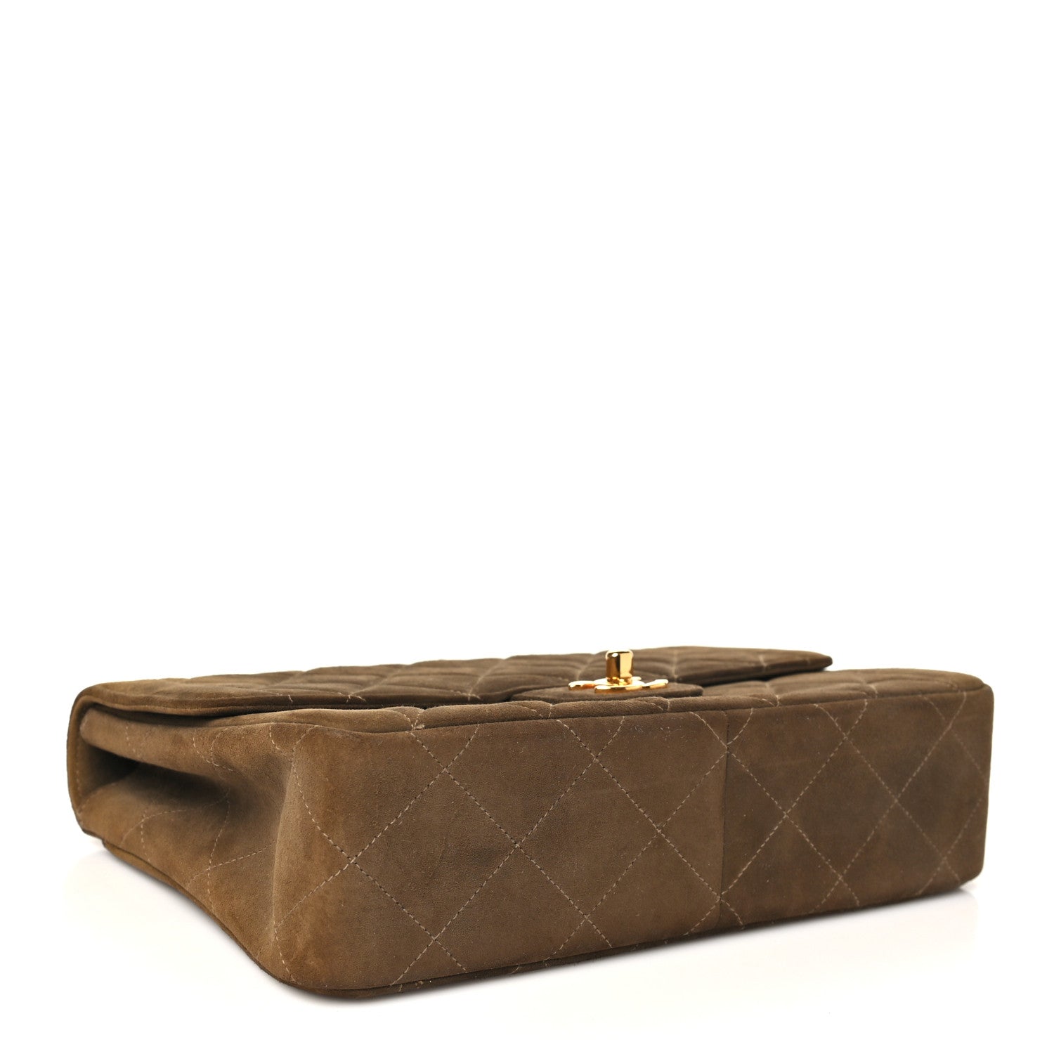 Suede Quilted Medium Single Flap Brown — view 3