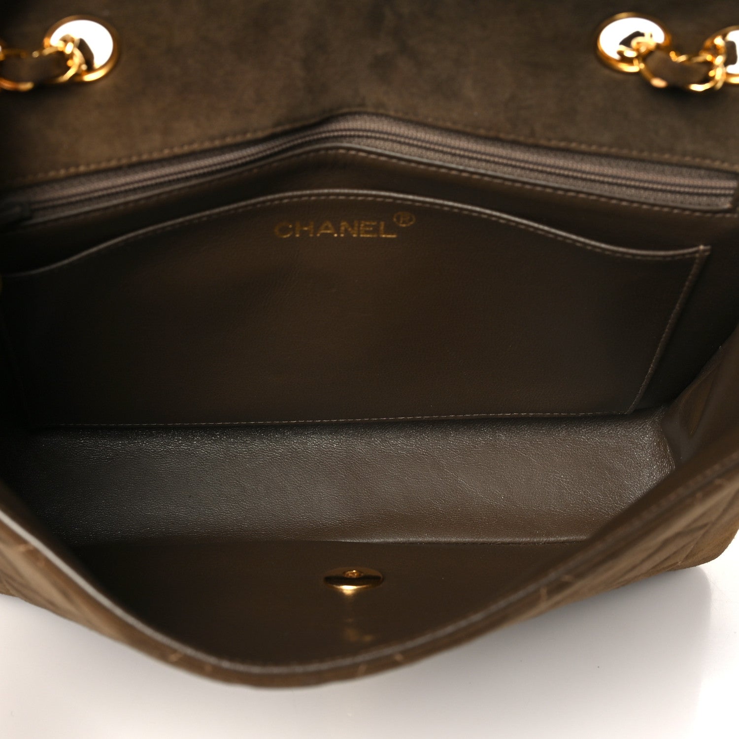 Suede Quilted Medium Single Flap Brown — view 4