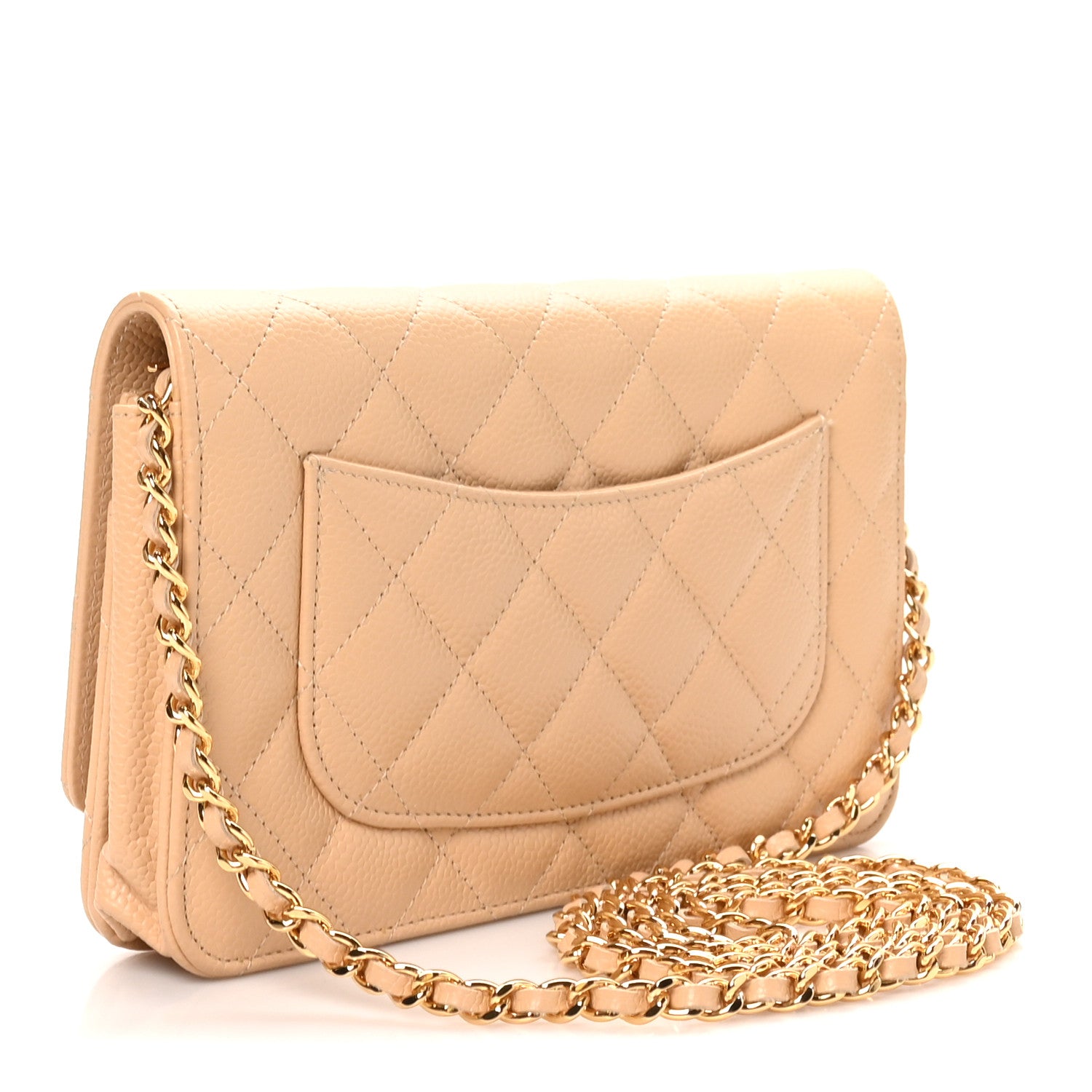 Caviar Quilted Wallet on Chain WOC Beige — view 3