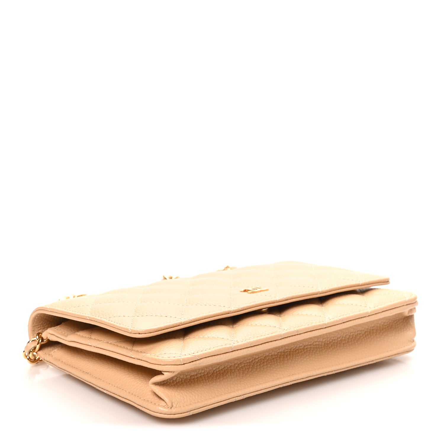 Caviar Quilted Wallet on Chain WOC Beige — view 4