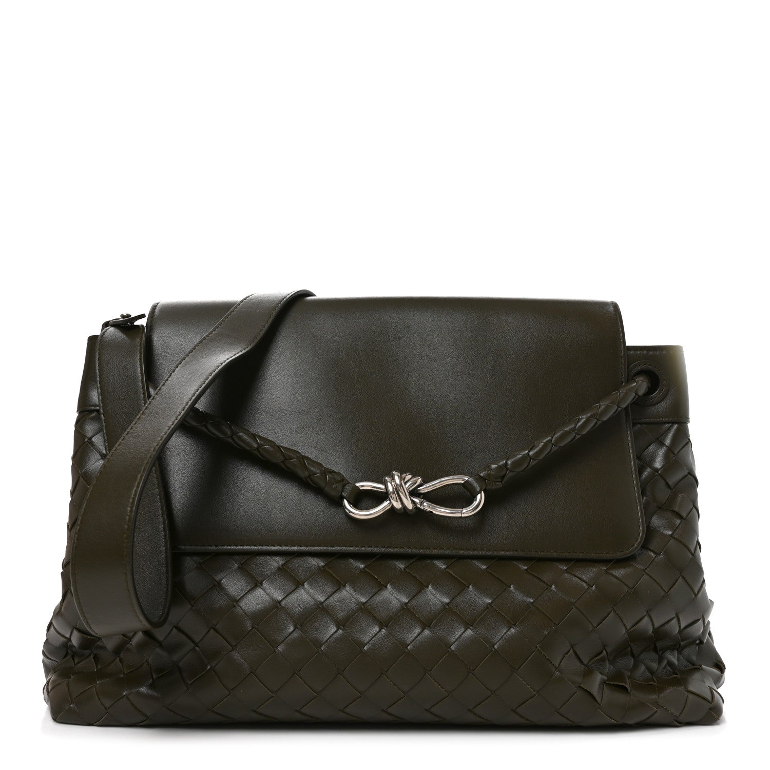 Calfskin Intrecciato Medium Andiamo Messenger Bag Kaki