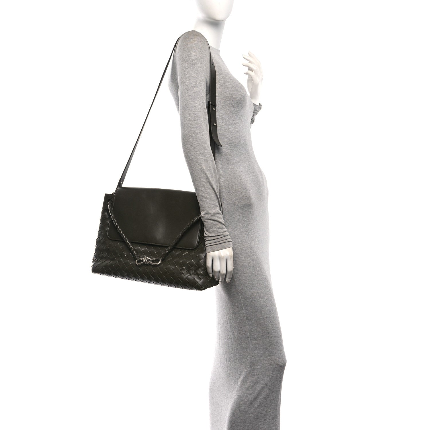Calfskin Intrecciato Medium Andiamo Messenger Bag Kaki — view 2