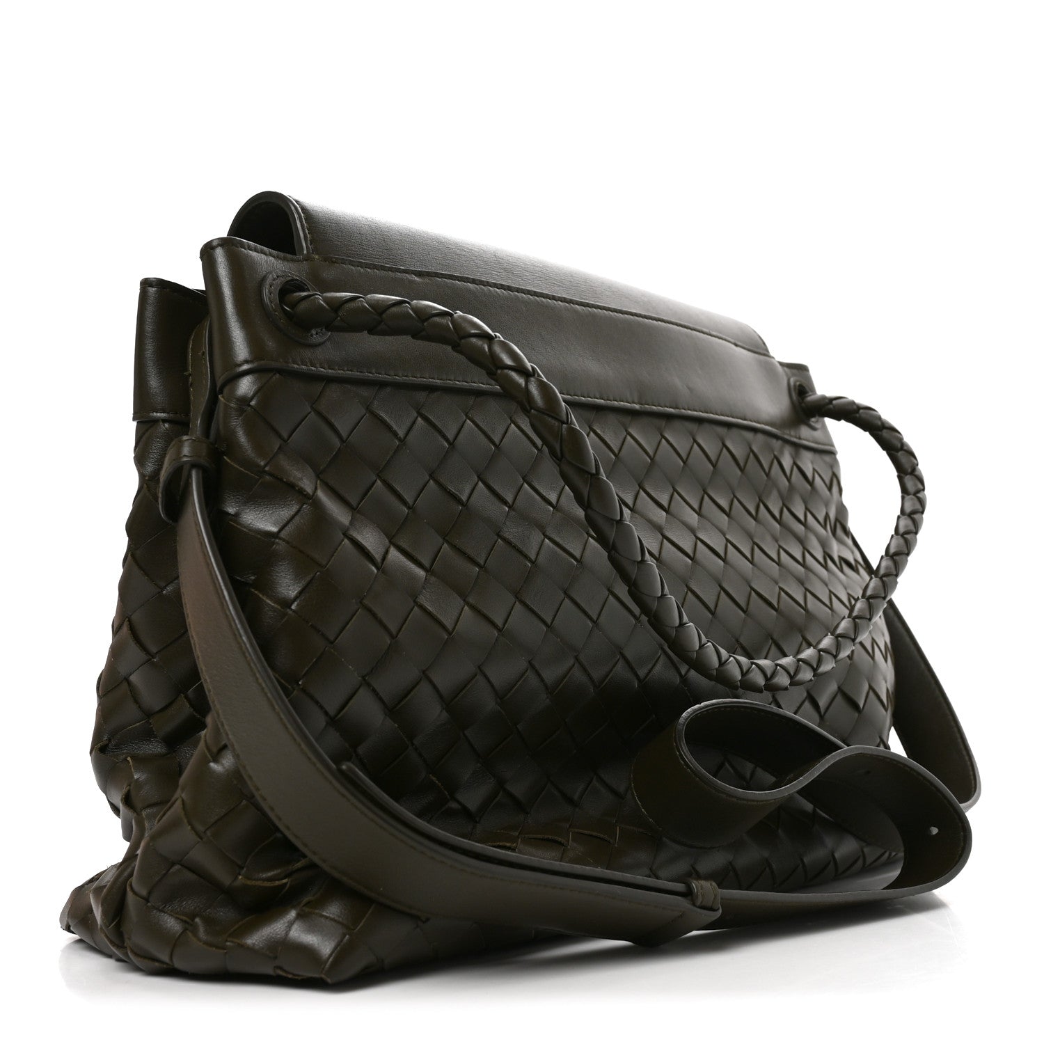 Calfskin Intrecciato Medium Andiamo Messenger Bag Kaki — view 3