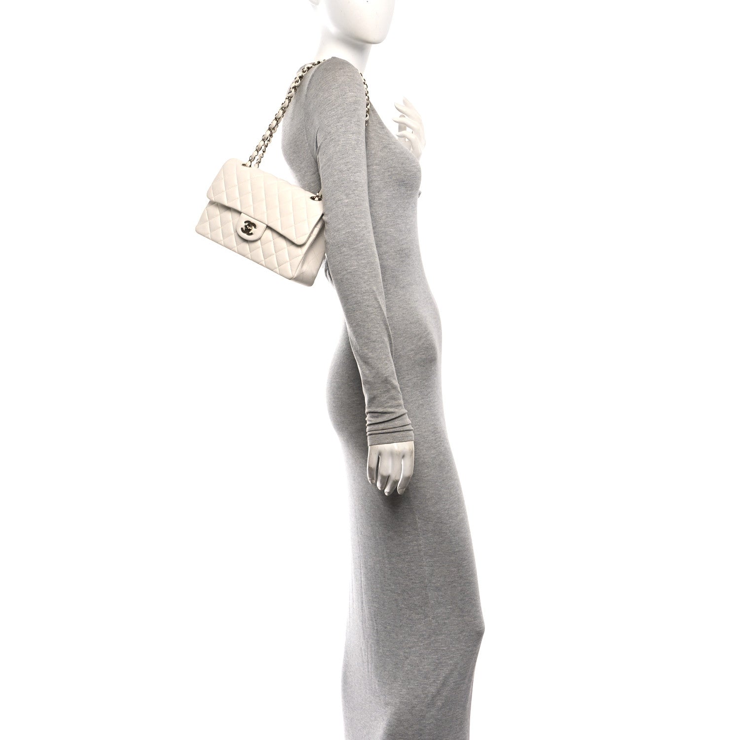 Caviar Quilted Small Double Flap White — view 2