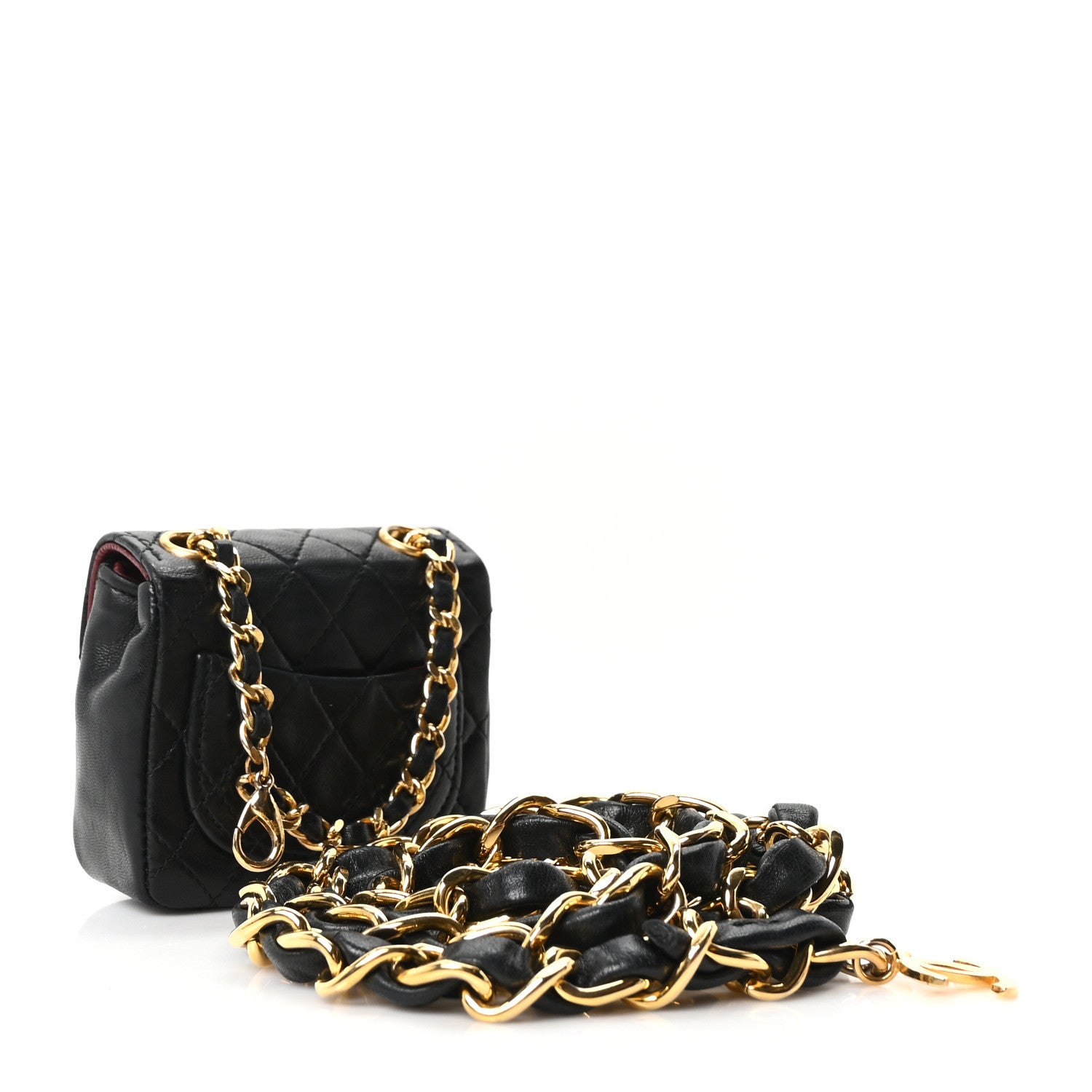 Lambskin Quilted Micro Flap Bag Charm Keychain Black — view 3