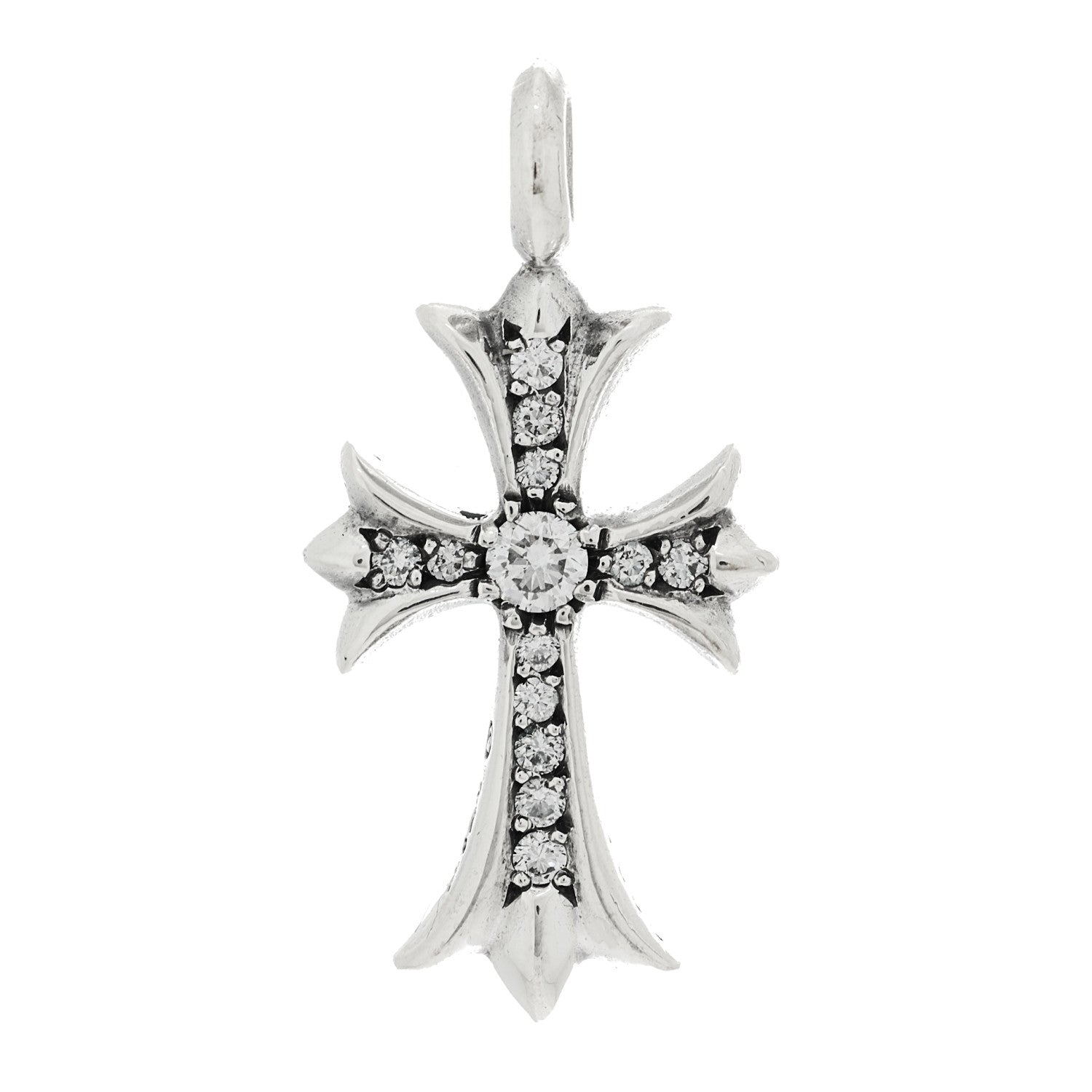 Sterling Silver Diamond CH Tiny Cross Pave Pendant