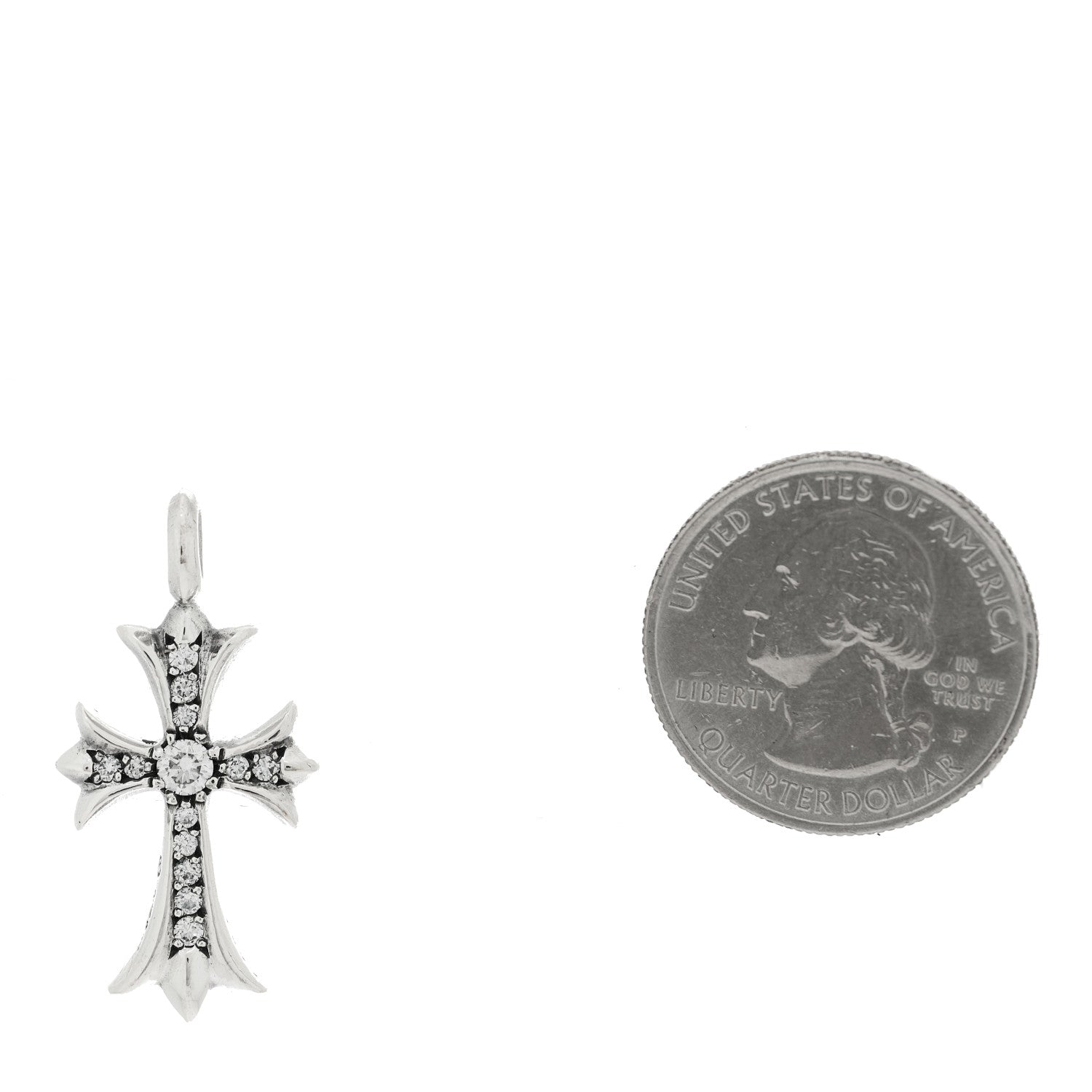 Sterling Silver Diamond CH Tiny Cross Pave Pendant — view 2